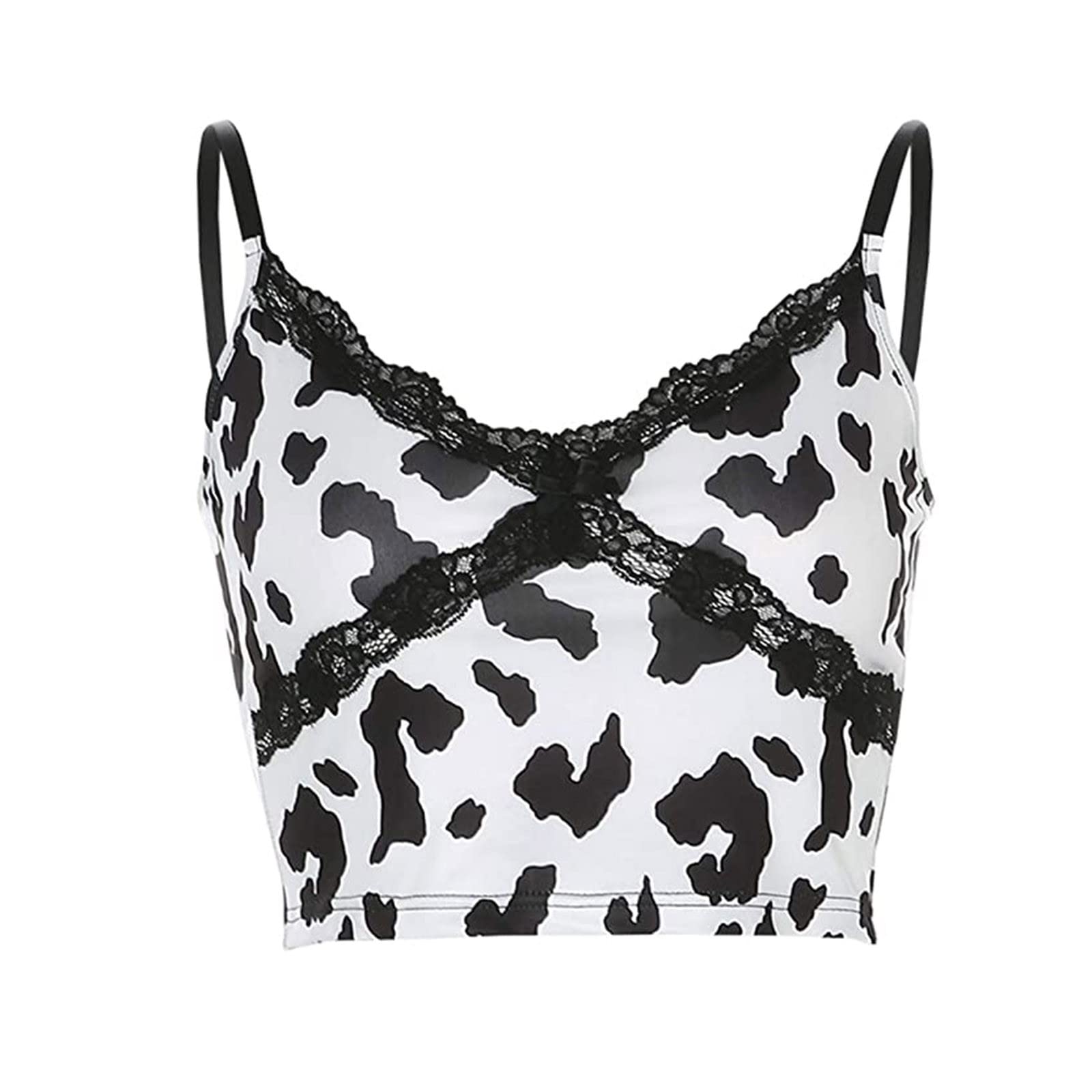 Cute Cow Print Women's Cami Tops - Sexy Sleeveless Summer Tank Tops & Crop Tops with Spaghetti Straps | Perfect for Beach Outfits, Casual Wear & Date Nights