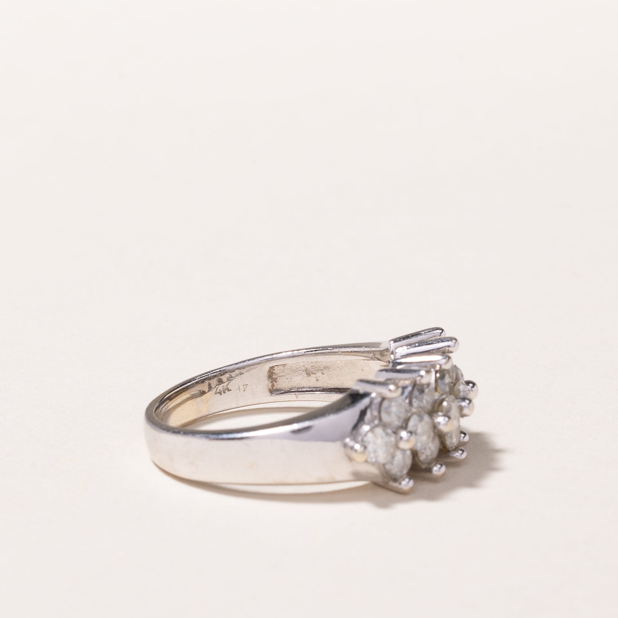 14K White Gold Triple Row Diamond Ring - 0.90ctw Total Weight - Size 6.25 - Elegant Wedding Band, Anniversary Gift for Her, Perfect for Engagement, Bridal Jewelry & Special Occasions