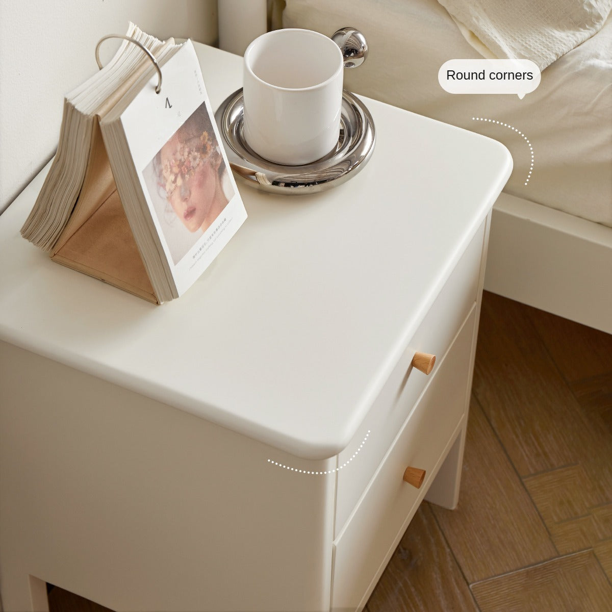Premium White Beech Solid Wood Nightstand - Elegant Bedside Table for Bedroom, Guest Room & Nursery - Durable & Stylish Storage Solution