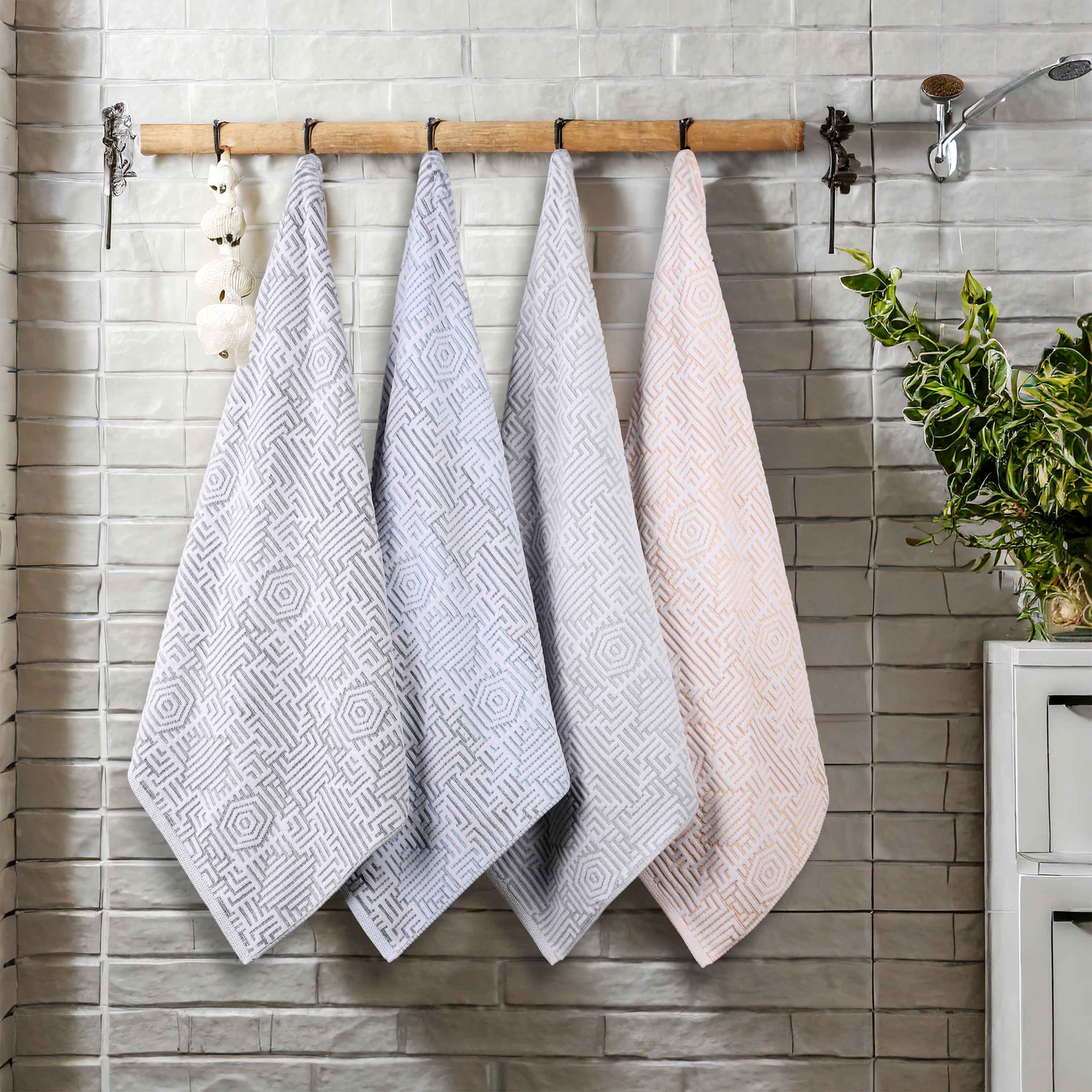 Premium Cotton Modern Geometric Jacquard Plush Face Towel Washcloth Set of 12 - Soft Bath & Spa Essentials for Gentle Skin Care & Luxury Home Decor