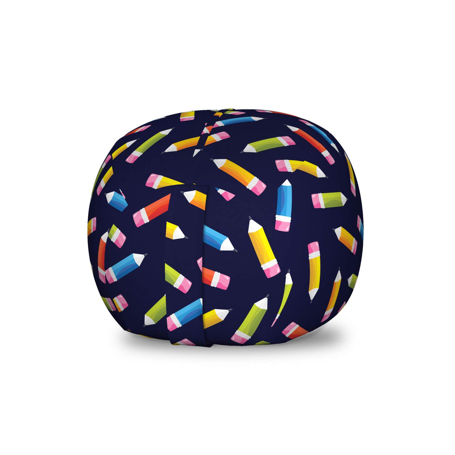 Ambesonne Colorful Storage Toy Bag Chair - Washable Stuffed Animal Organizer with Artist Pencil Design, Small Size in Indigo & Multicolor - Perfect for Kids' Room, Playroom & Dorm Organization