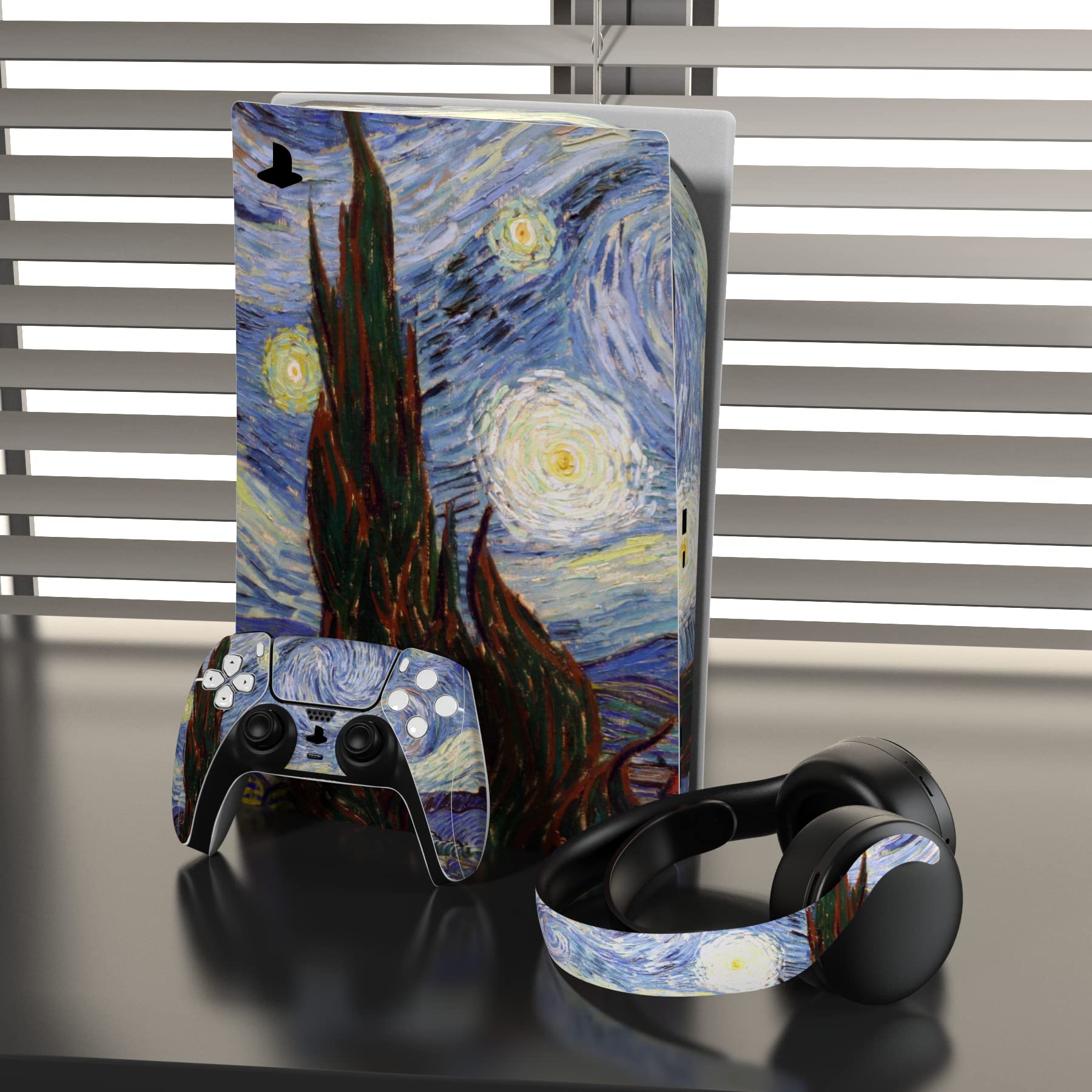 PlayVital The Starry Night Full Skin Decal Set for PS5 Console Disc Edition - Vinyl Sticker Cover for PS5 Controller, Charging Station, Headset & Media Remote - Perfect for Gaming Setup & Home Decor