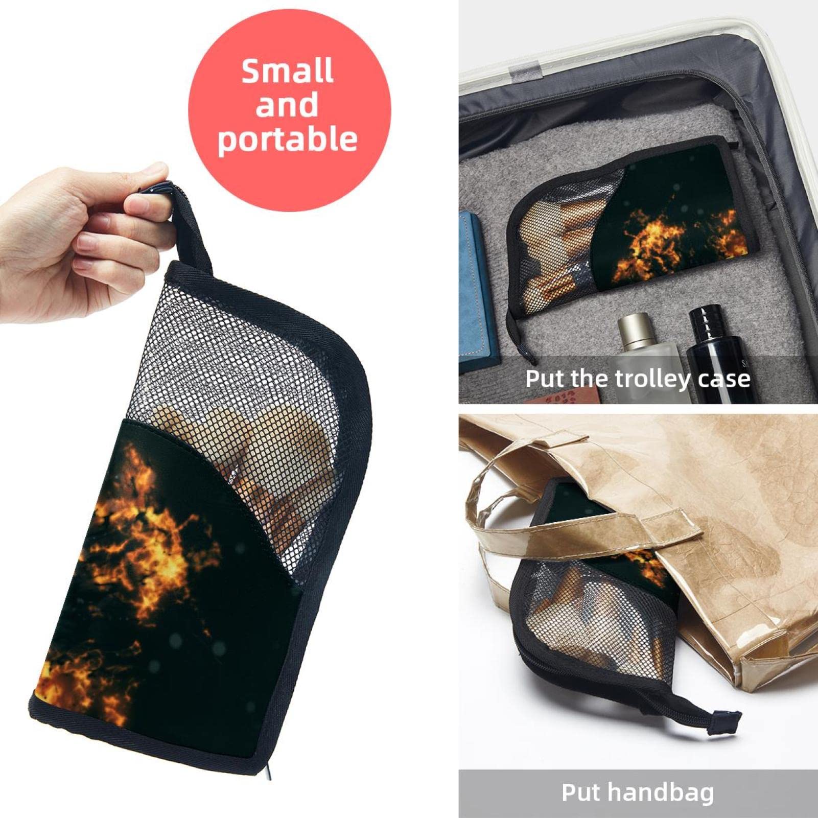 Premium Makeup Brush Organizer Bag with 12 Brushes - Flame & Retro Basketball Design - Portable Cosmetic Brush Holder Case for Travel, Home Vanity, and Professional Makeup Artists