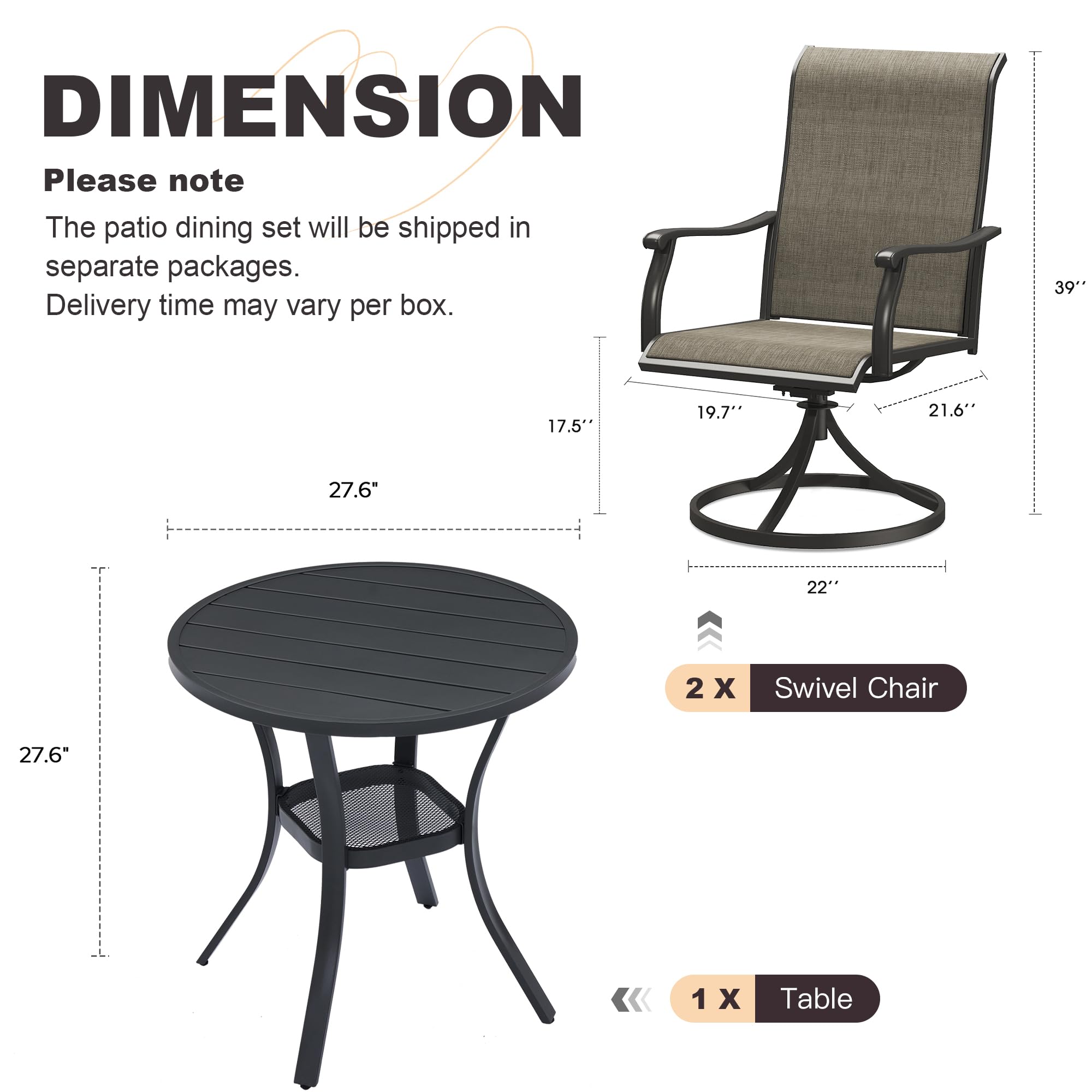 VICLLAX 3-Piece Outdoor Bistro Set - 27.6