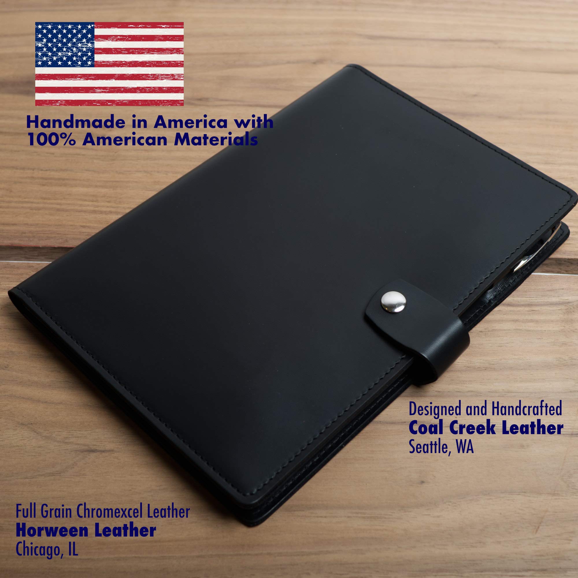 Premium A5 Notebook Leather Cover - Handmade in USA with Horween Chromexcel Full Grain Leather - Fits Rhodia, Leuchtturm1917 & Hobonichi - Perfect for Journaling, Note-Taking & Office Use