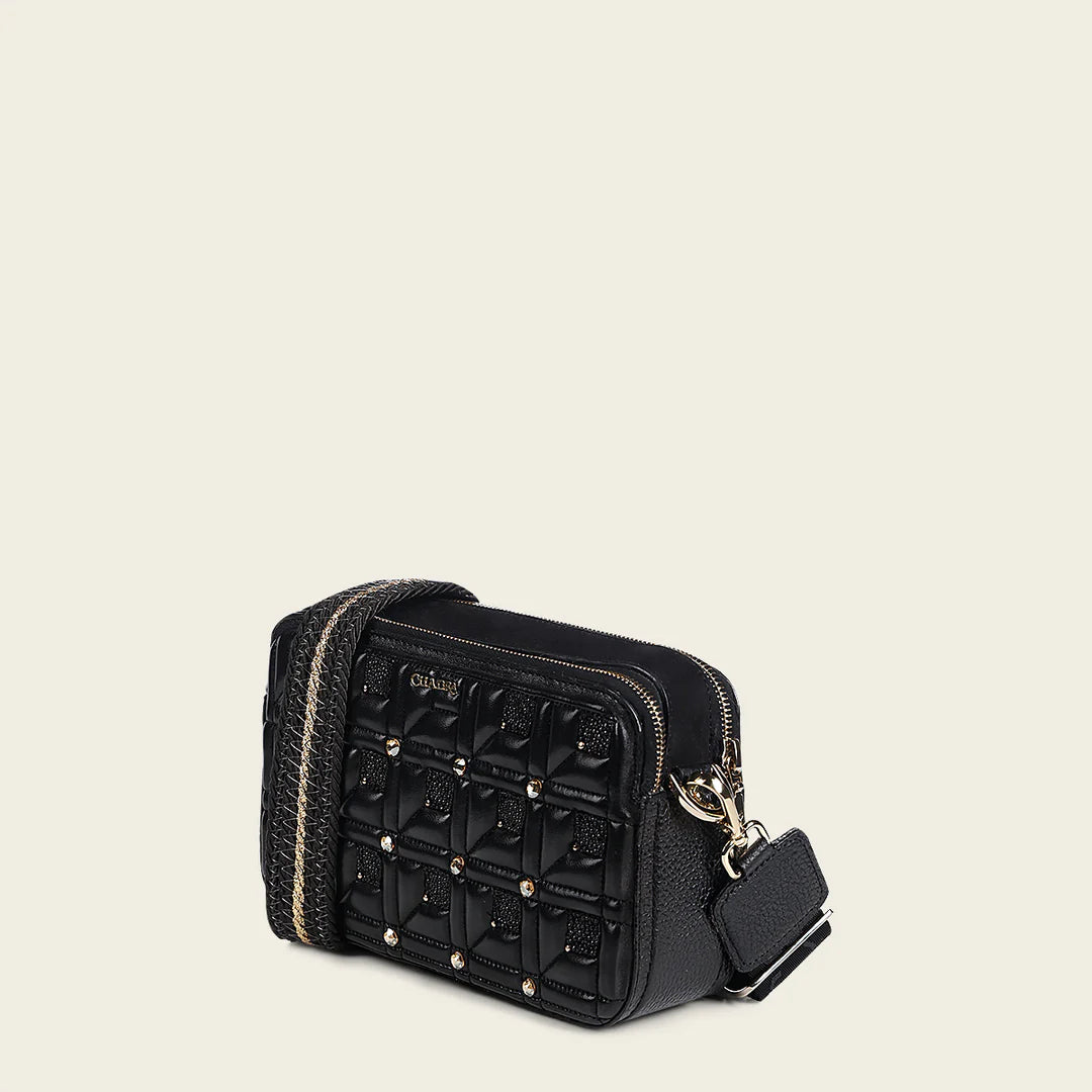BOD2BMA Women's Cuadra Black Dress Fashion Stingray Shoulder Bag - Elegant Evening Out & Party Accessory