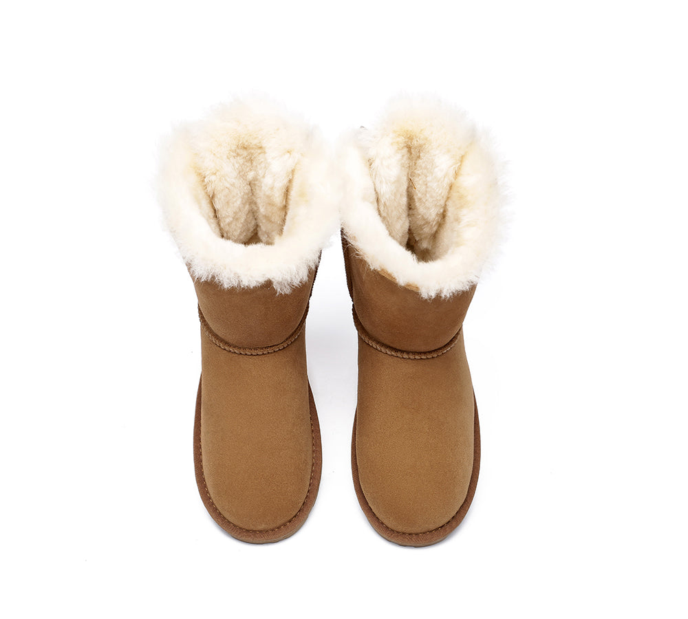 EVERAU® Women's UGG Boots - Genuine Sheepskin & Wool Lined Short Bailey Boots with Back Bow | Cozy Winter Footwear for Casual Outings & Indoor Comfort