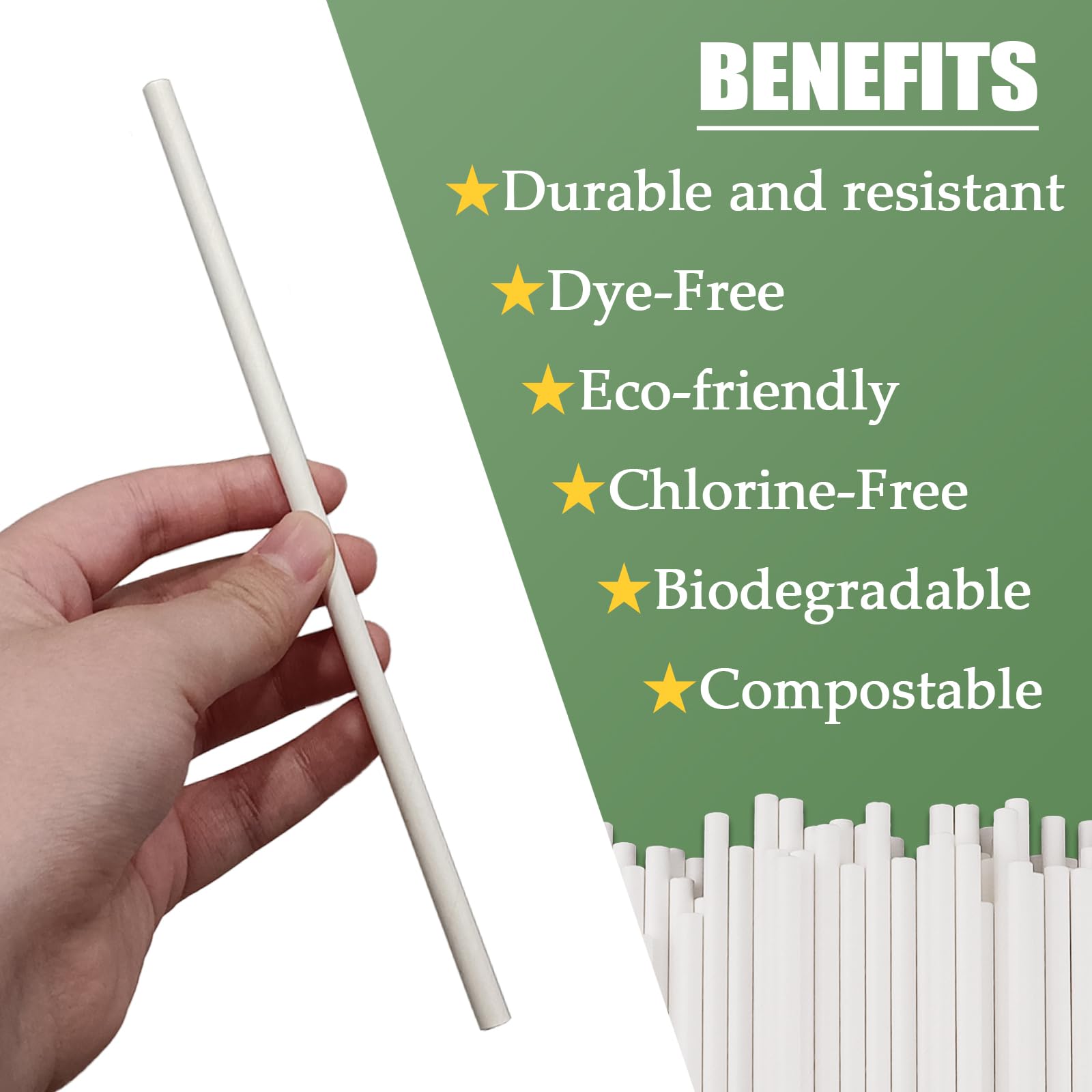 100 Pack Biodegradable White Paper Straws - Eco-Friendly Drinking Straws for Parties, Weddings, Restaurants & Events - Perfect for Cocktails, Smoothies, Milkshakes & Beverages