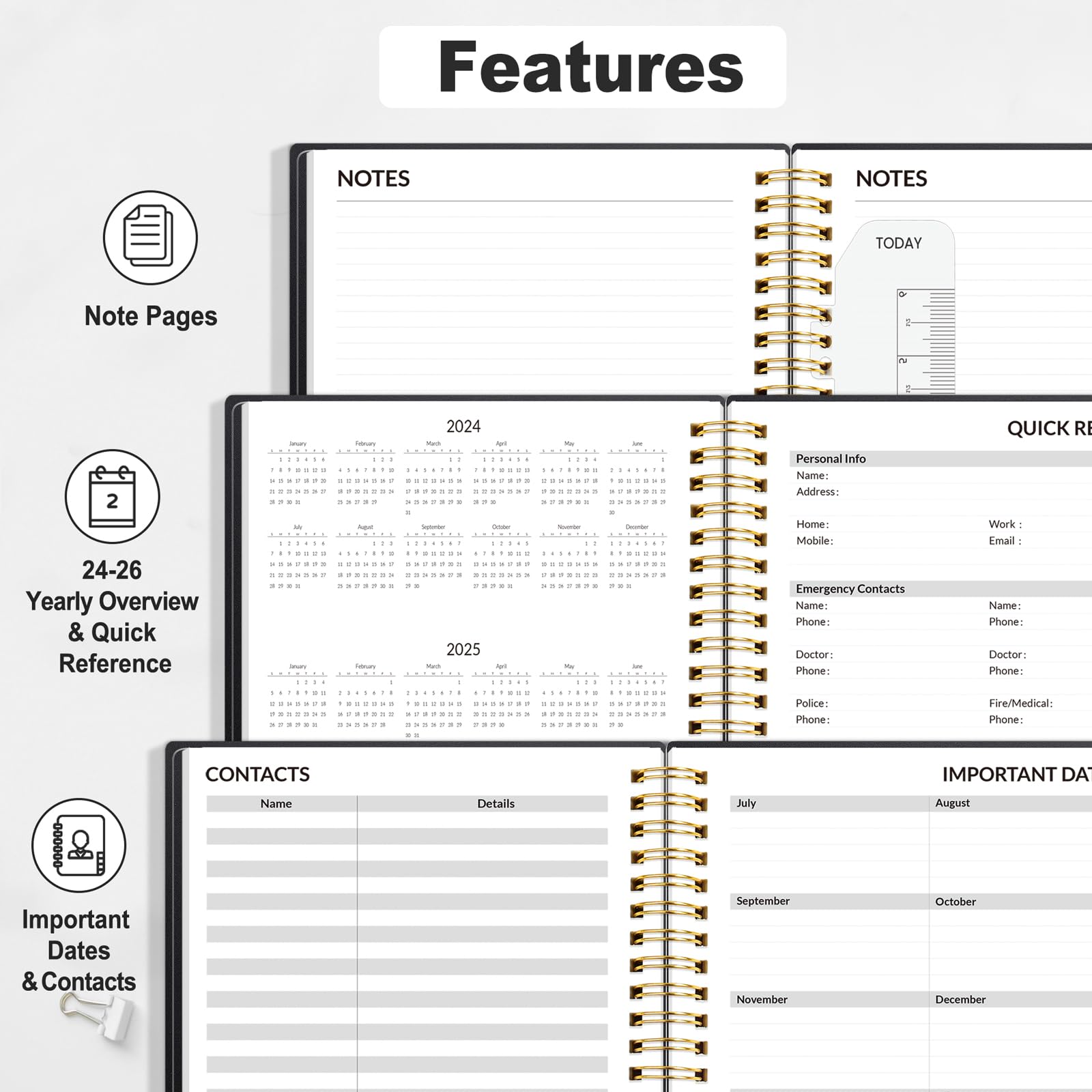 SUNEE 2024-2025 Academic Planner - 17 Month Weekly & Monthly Appointment Book with Hourly Schedule, Flexible Cover, Notes & Pocket (6.4