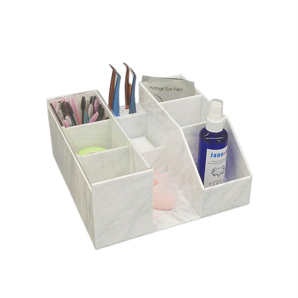 Acrylic Large Capacity Makeup Organizer - White Marble Cosmetic Storage Case for Eyelash Extensions, Brushes & Tweezers | Perfect for Salon, Home Vanity & Professional Makeup Artists