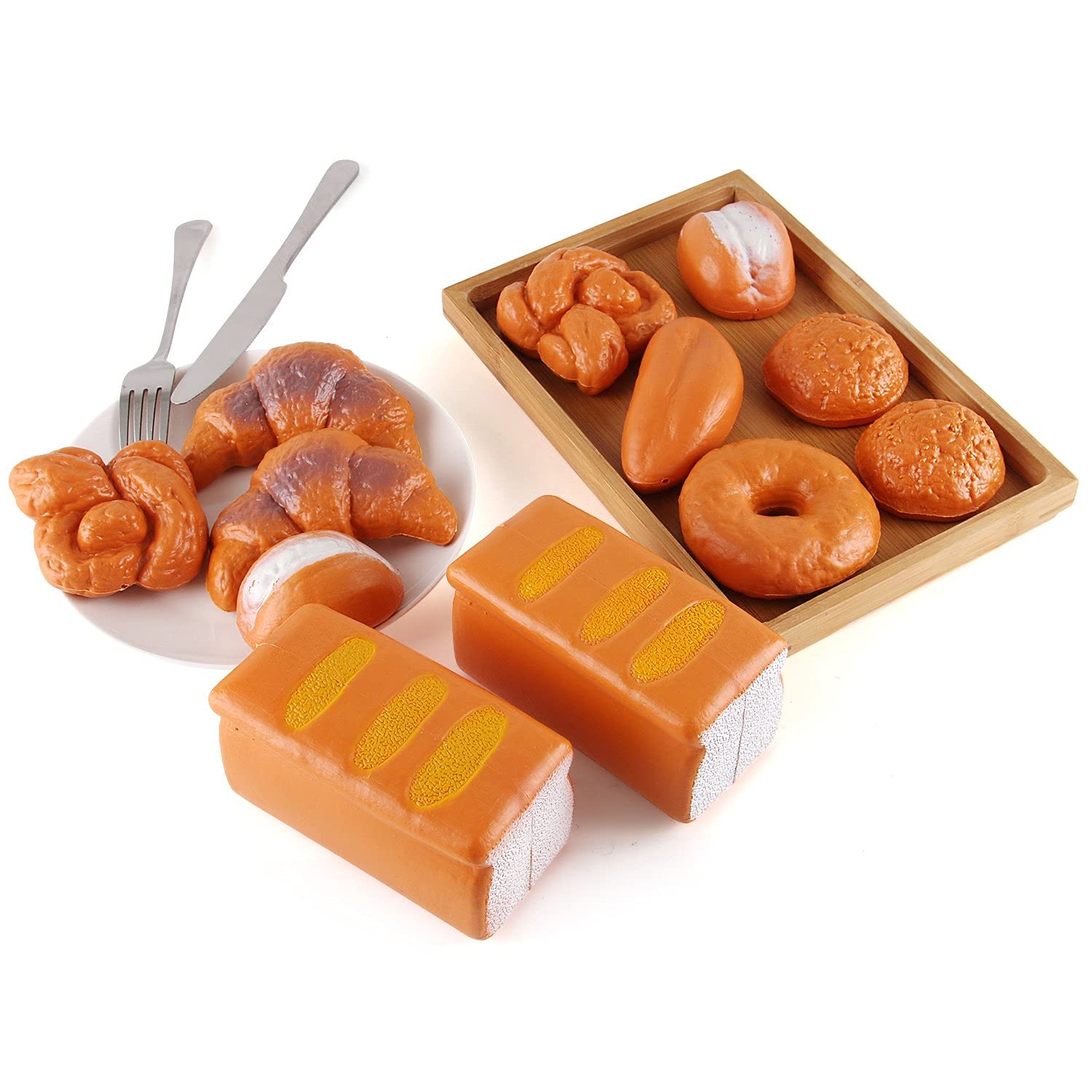 12-Piece Realistic Fake Bread Pastries Set - Life-Sized Plastic Pretend Play Food Toys for Kids Bakery, Grocery & Kitchen Role Play - Perfect for Pretend Cooking, Tea Parties & Educational Play
