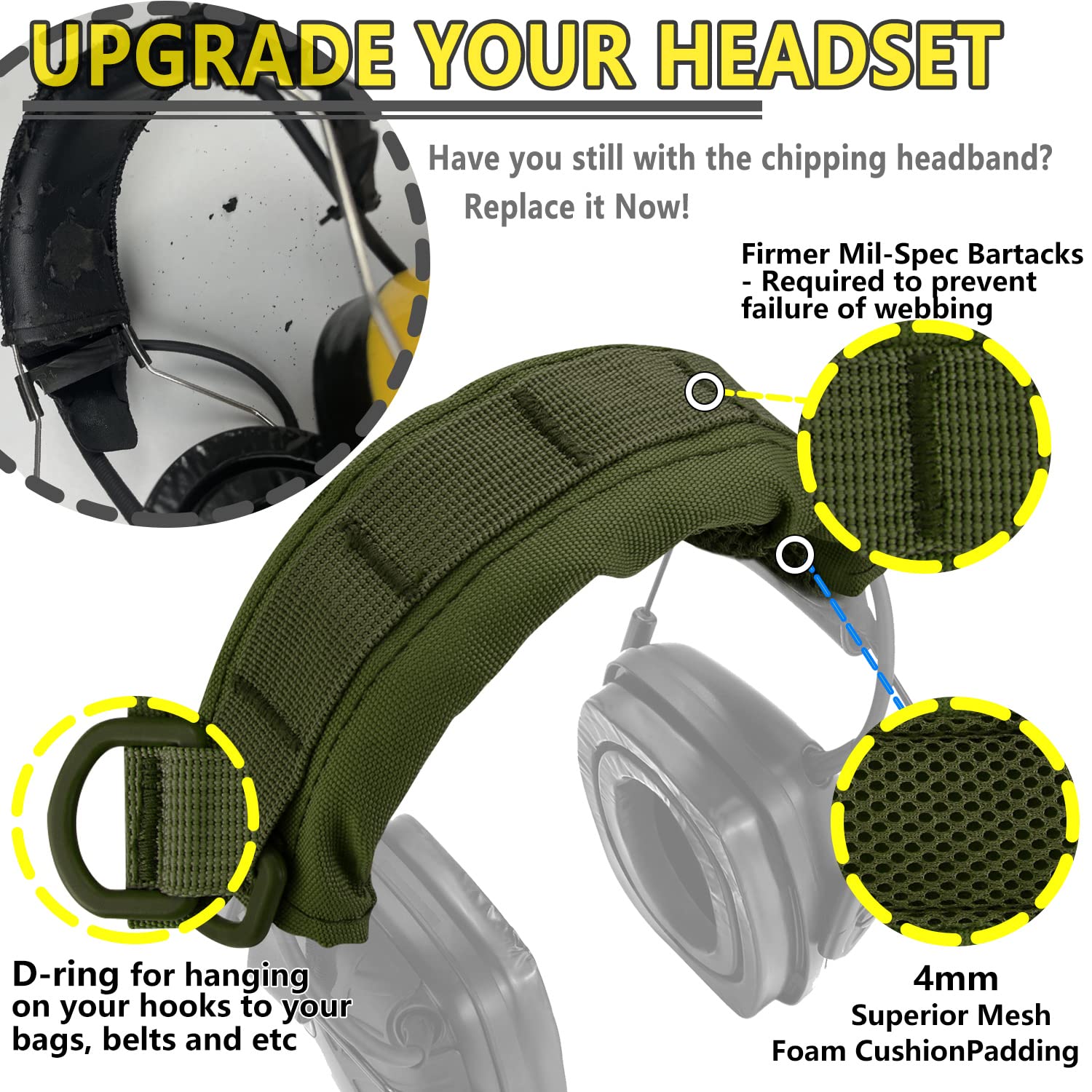 PROHEAR HC01 Tactical Advanced Earmuff Cover - Modular Design Fits 3M WorkTunes, Peltor, Howard Leight, Impact & Walkers Razor Headsets (Green) - Perfect for Shooting Ranges, Construction Sites & Outdoor Work Protection