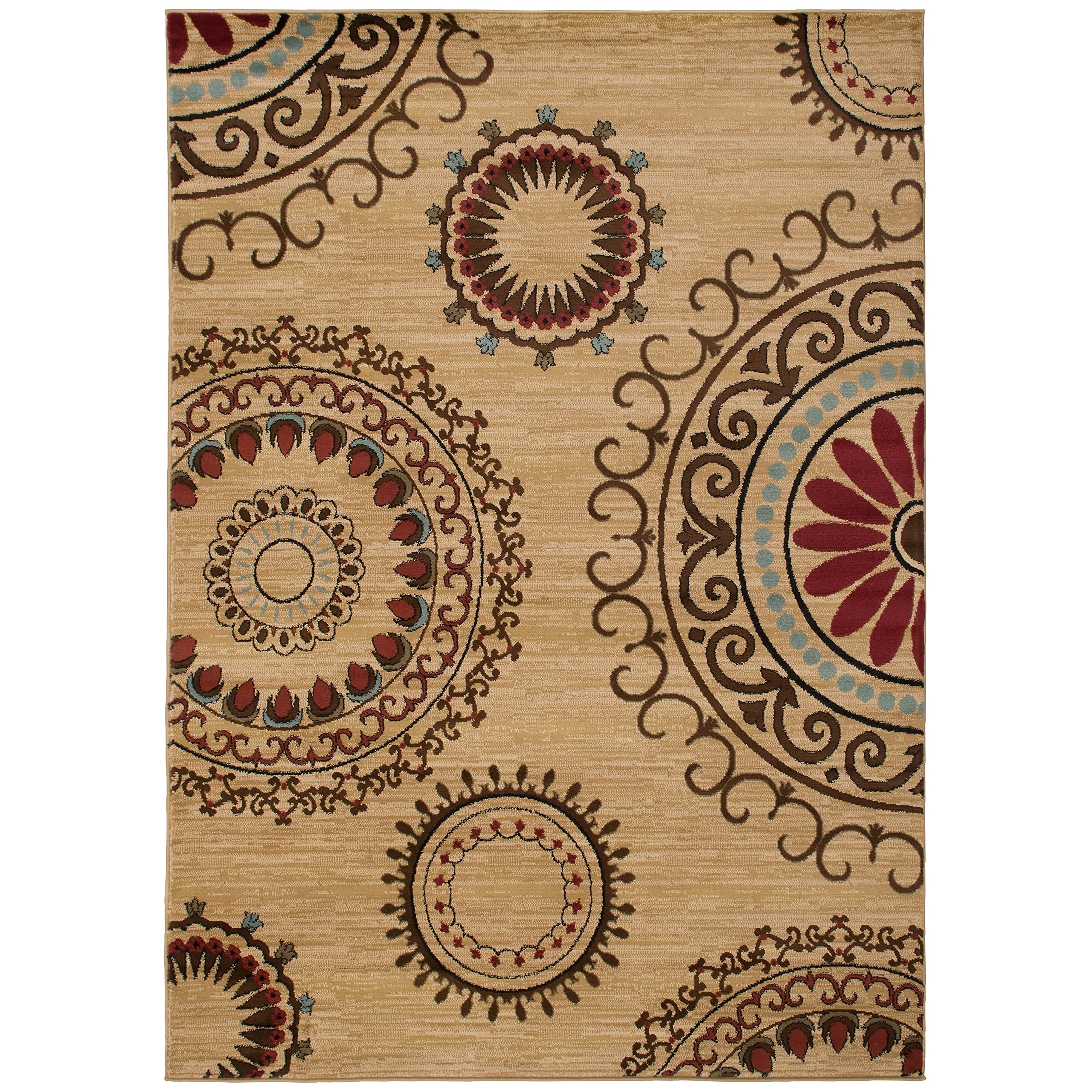 Wholesale Transitional Pinwheel Brown Beige Red Blue Area Rug 5'3