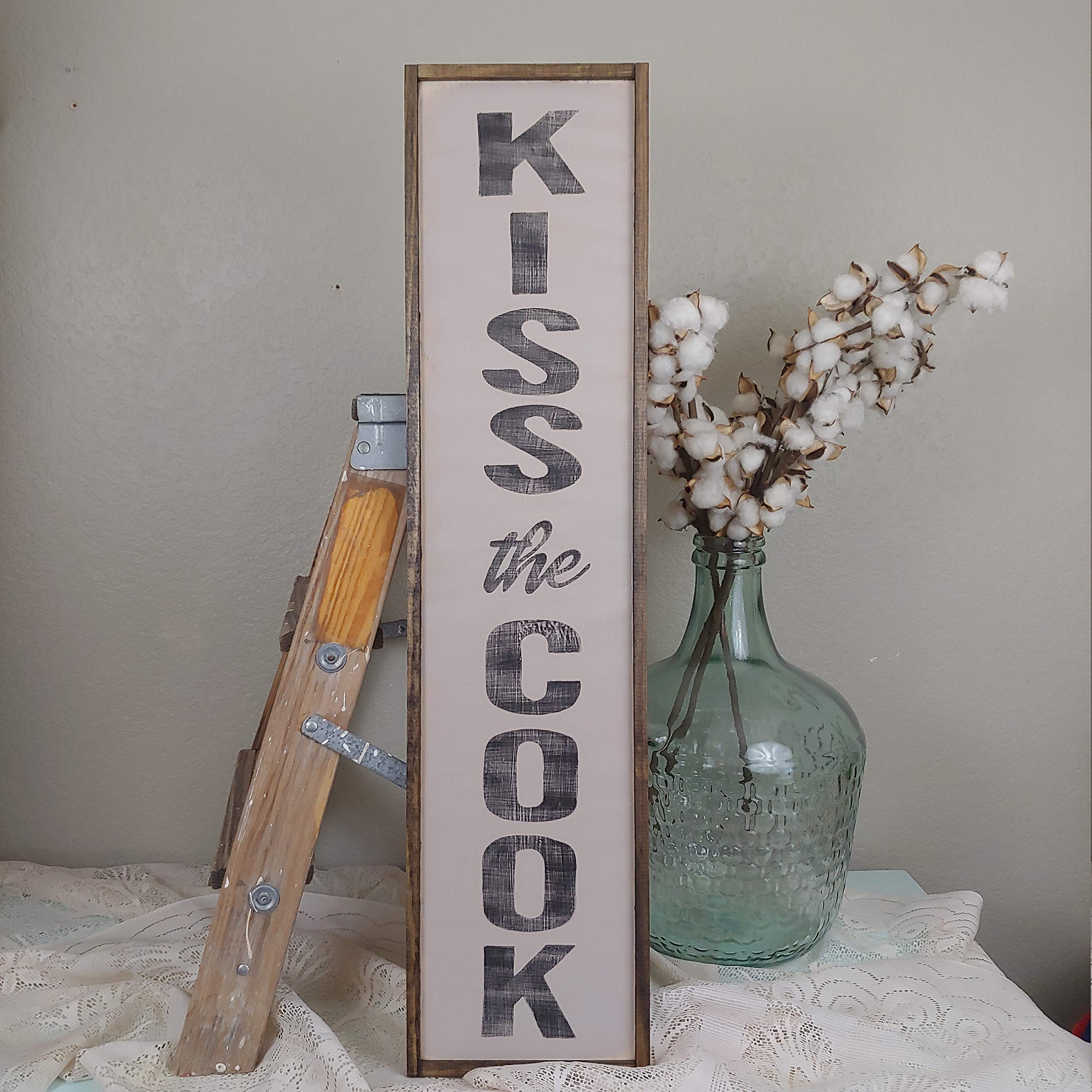 Kiss The Cook Sign Vertical Rustic Kitchen Decor - Farmhouse Wall Art, 6