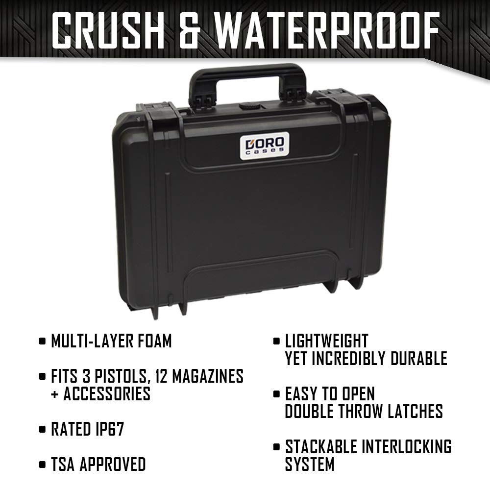 3 Pistol 12 Magazine + Accessories Storage Durable Waterproof Pistol Case with Custom Foam Insert - Perfect for Gun Range, Hunting & Secure Firearm Storage