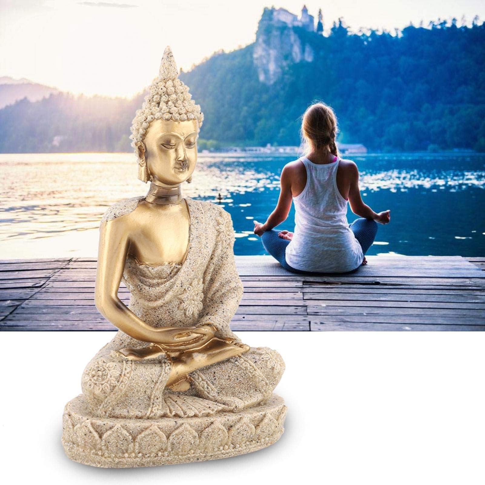 03 Handcrafted Gold Buddha Statue - Exquisite Carving Home Decor for Meditation, Living Room & Office | Spiritual Gift & Feng Shui Ornament