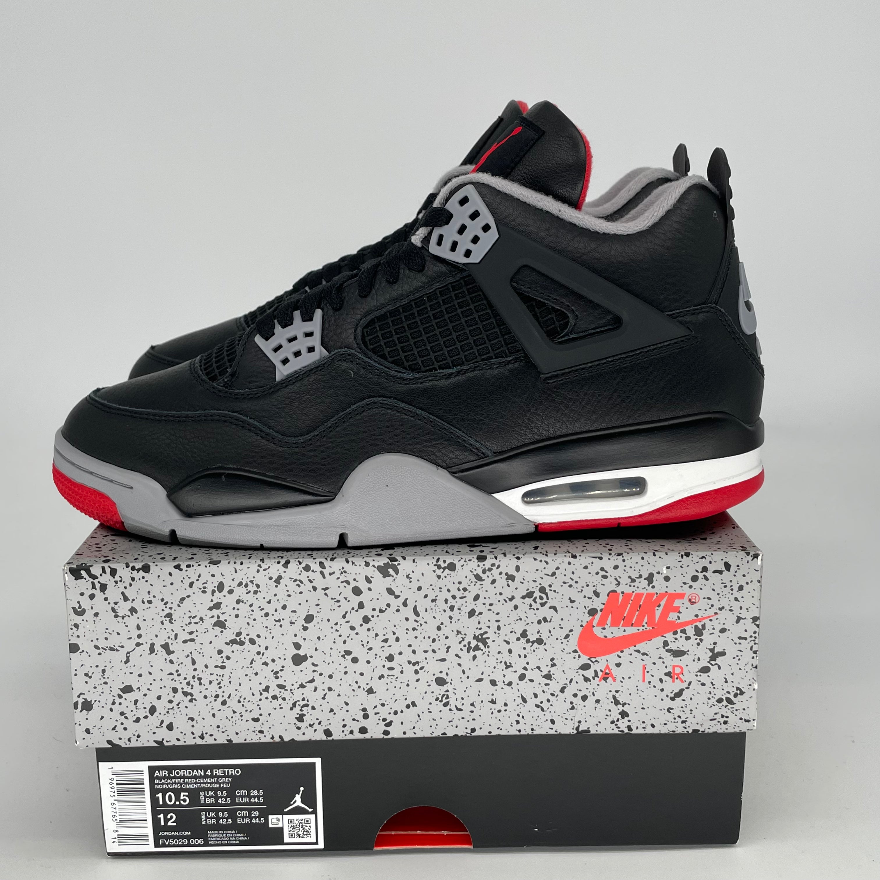 Original Air Jordan 4 Bred Reimagined Men's Basketball Shoes - Size 10.5 (12W) - Style FV5029-006 | Retro Sneakers for Streetwear & Basketball Performance