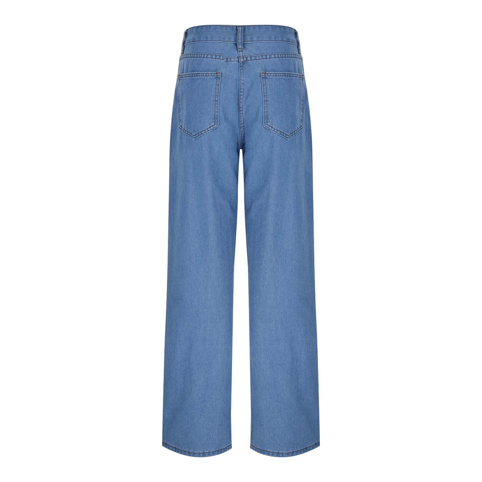 Women's Stretch Washed Denim Jeans - Elastic Waist Straight Leg Cropped Pants with Pockets | Comfortable & Stylish for Casual Wear, Office & Everyday Outfits