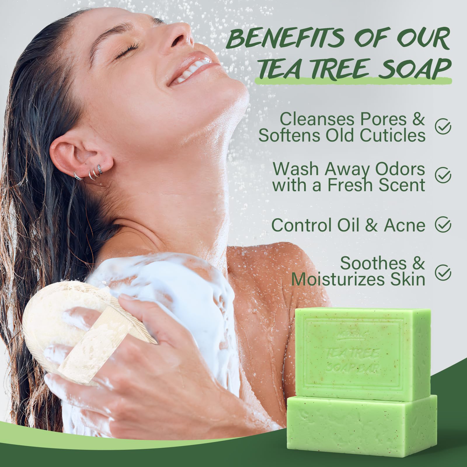 **Organic Tea Tree Oil Soap Bar for Face & Body - All Natural Acne Treatment, Moisturizer & Deodorant - Hand, Foot & Body Wash for Men & Women - Includes Soap Holder & Mesh Scrubber Bag - Perfect for Daily Skincare & Travel**