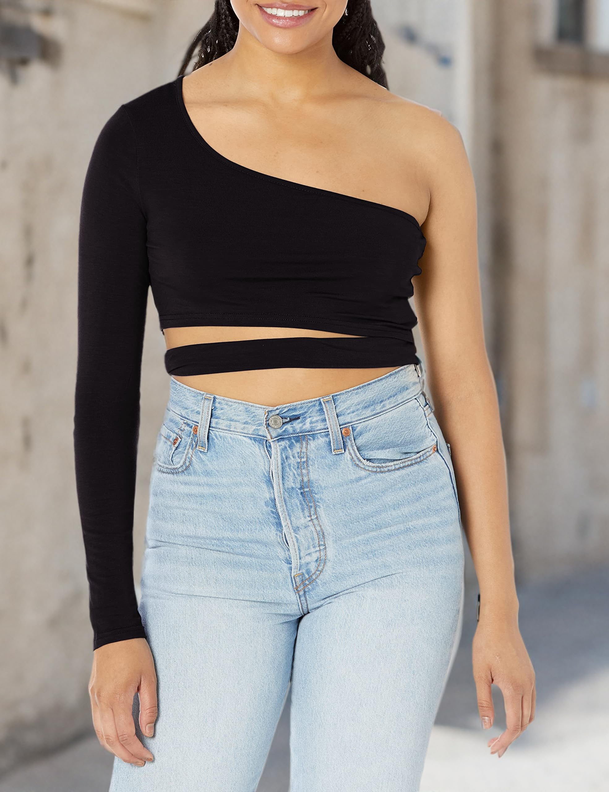 SweatyRocks Women's One Shoulder Crop Top - Sexy Cutout Waist Long Sleeve T-Shirt for Workout, Party & Night Out | Trendy Fashion Tops for Women