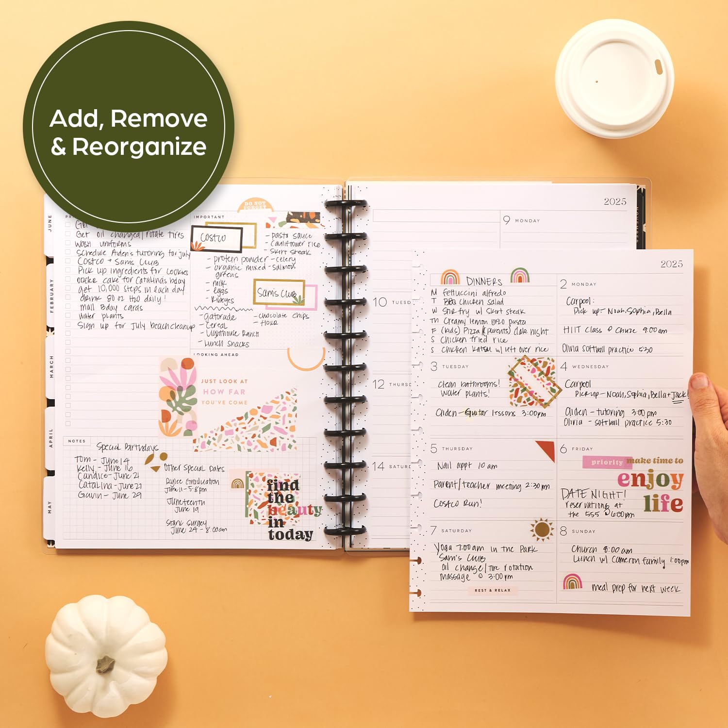 Happy Planner 2025 Disc-Bound 12-Month Planner - Daily Weekly Monthly Organizer with Dashboard Layout, 72 Pages, 12 Dividers & 2 Sticker Sheets - Big Size 8.5