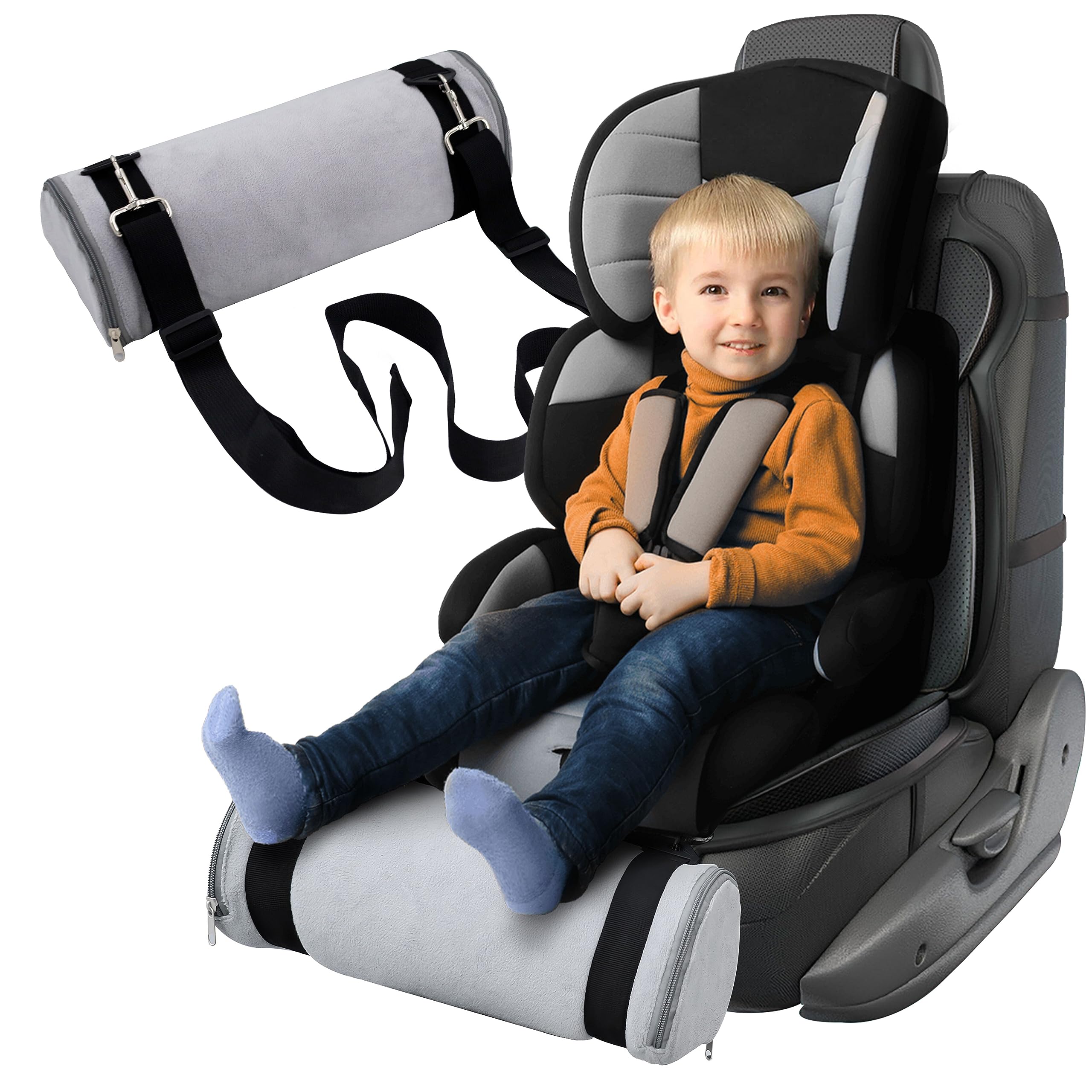 **Adjustable Car Seat Foot Rest for Kids - Supportive Booster Seat Foot Pillow with Long Strap - Comfortable Travel Accessories for Toddlers - Ideal for Road Trips & Long Car Rides (Gray)**