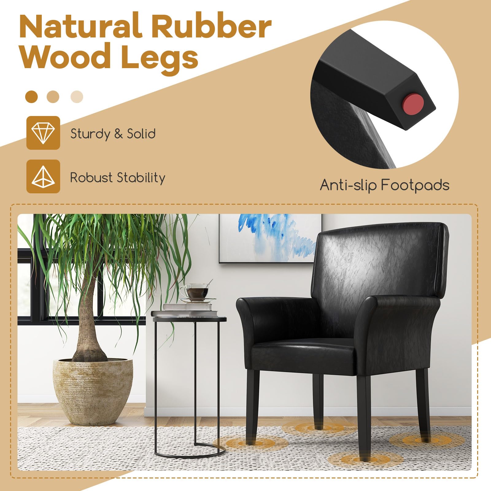 Giantex Faux Leather Office Guest Chair with Arms & Rubber Wood Legs - Comfortable Reception & Executive Accent Armchair for Waiting Room, Meeting Room, Living Room - Perfect for Home Office, Conference Spaces & Lounge Areas