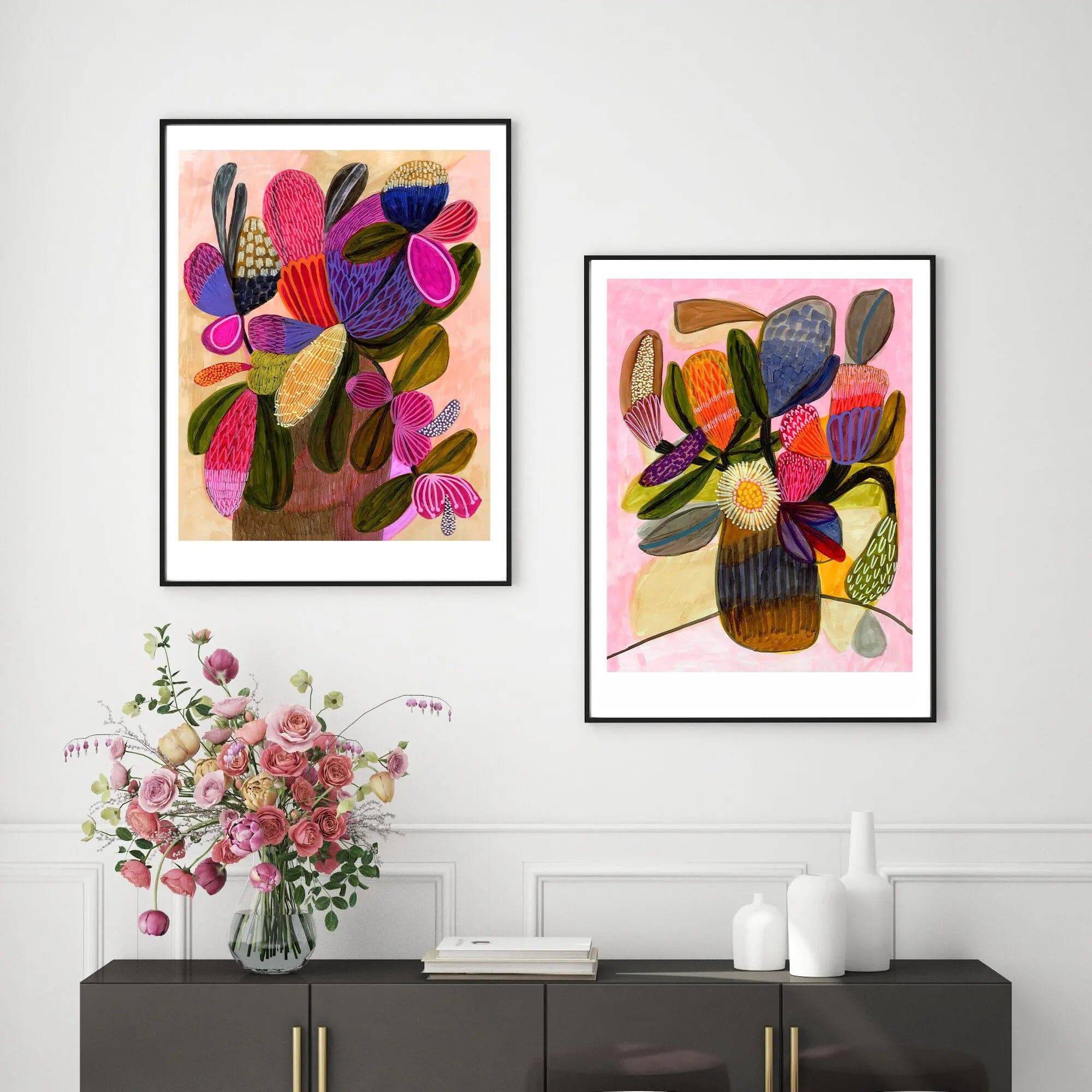 Modern Still Life Wall Art Print Set with Native Flowers - Elegant Home Decor for Living Room, Bedroom & Office