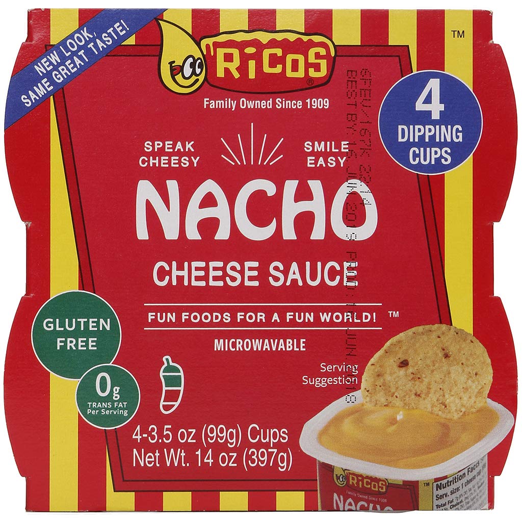Ricos Nacho Cheese Sauce Portion Cups - 4-Pack (3.5oz Each) - Bulk Case of 12 Packs - Perfect for Movie Nights, Parties & Concession Stands