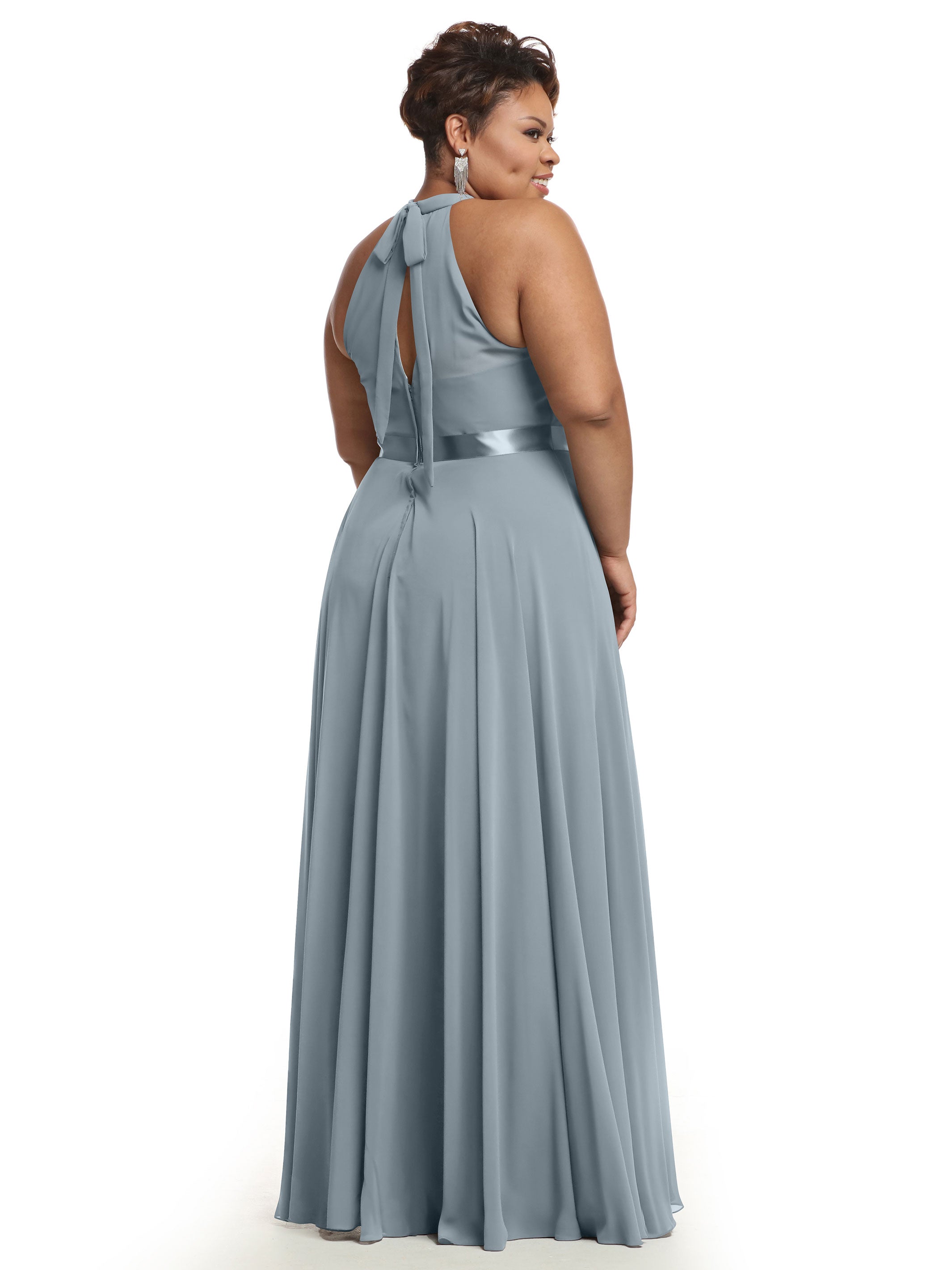 Elegant A-Line Chiffon Bridesmaid Dress with Halter Neckline - Perfect for Weddings, Formal Events & Special Occasions