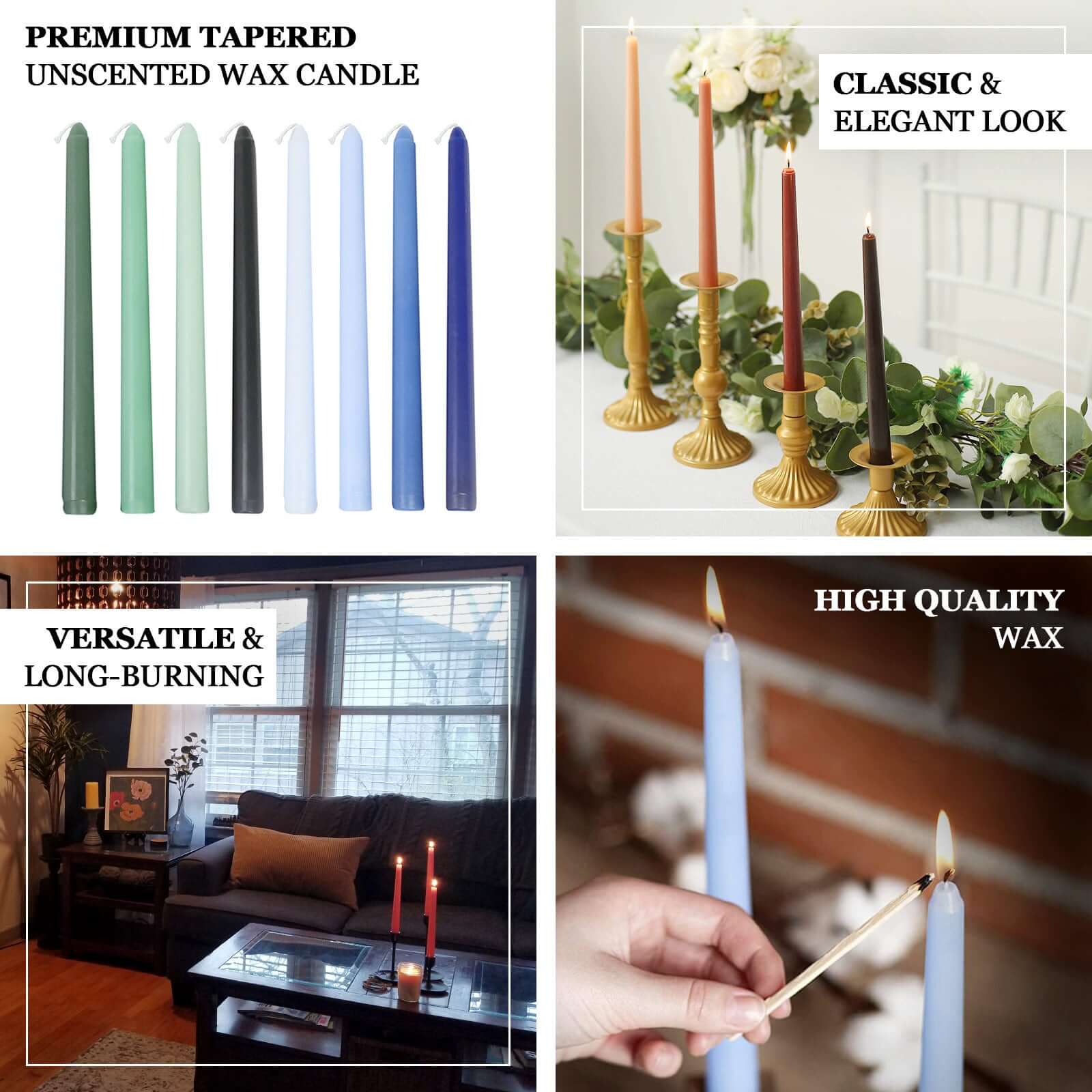12 Pack Premium Beige Taper Candles - Unscented Drip-Free Wax Candles for Weddings, Dining Tables & Elegant Home Decor (10 Inch)