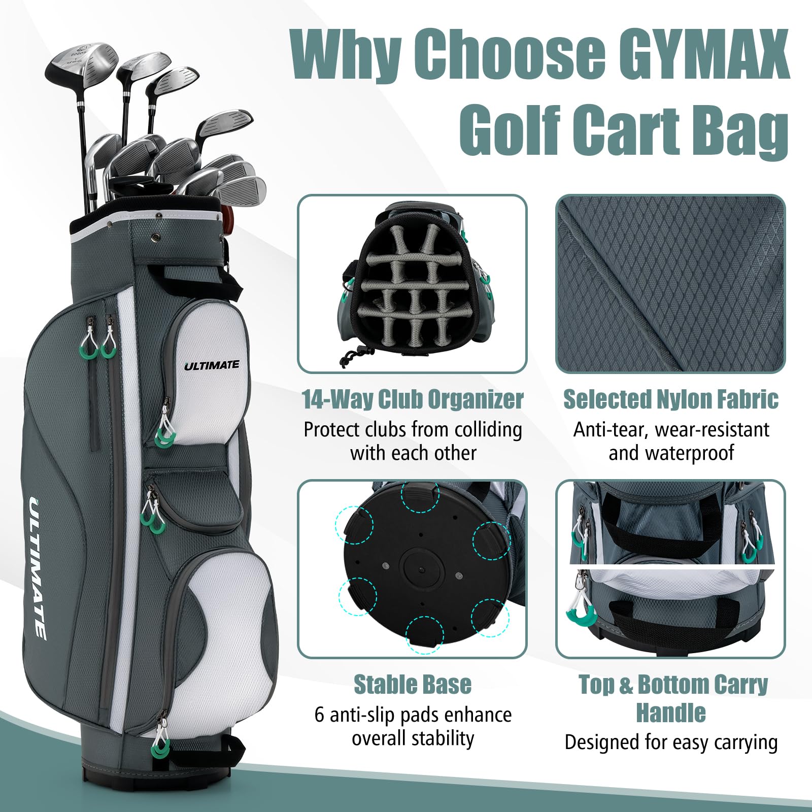 GYMAX 14-Way Golf Stand Bag with Rain Hood, 7 Zipper Pockets & Cooler - Lightweight Durable Golf Cart Bag for Men & Women - Perfect for Tournaments, Driving Range & Weekend Golf Outings