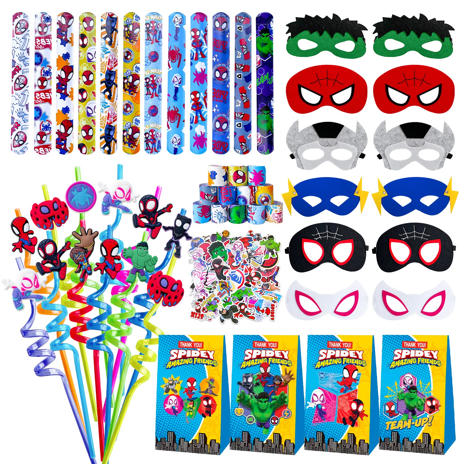 86Pcs Spidey and His Amazing Friends Party Supplies - Superhero Themed Party Favors, Kids Birthday Gifts, Decorations for Superhero Birthday Party, Halloween, Themed Events & Playdates