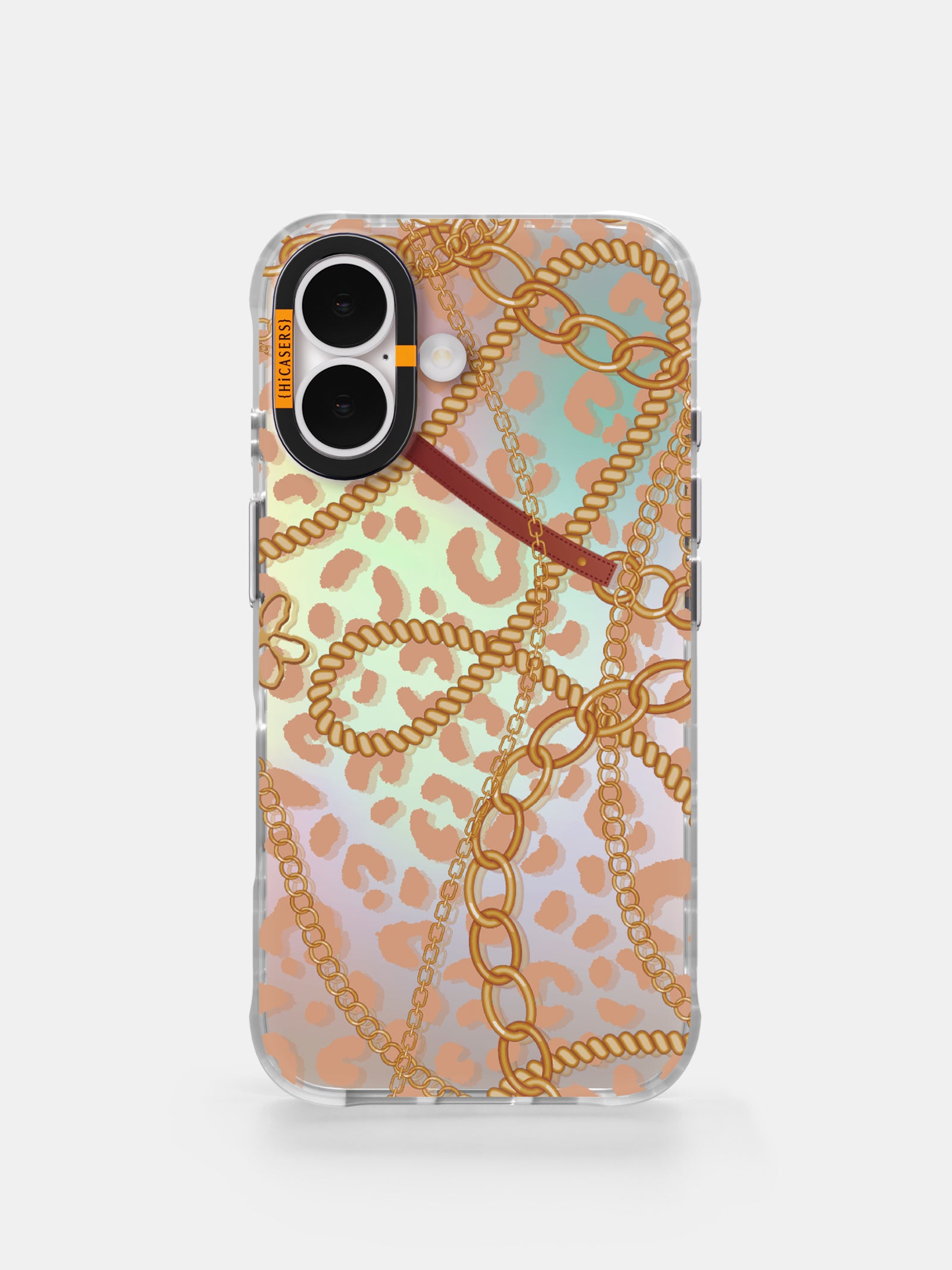 Leopard Print Mirror Case with Chain - Stylish Orange Phone Cover for Women | Perfect for Parties, Travel & Everyday Use
