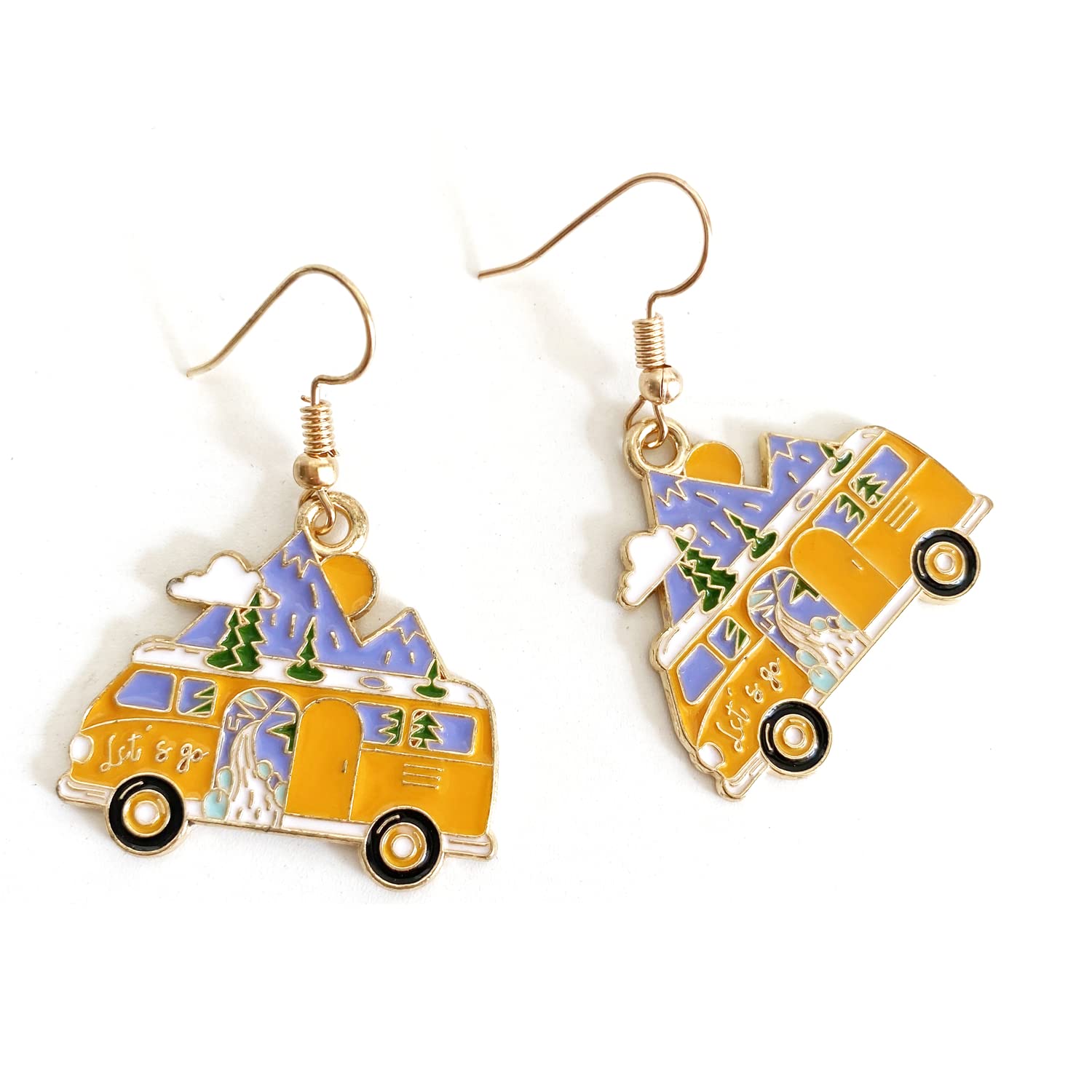 Sparkly Yellow Snow Bus Dangle Drop Earrings for Women - Unique Funny Creative Car Stud Earrings - Perfect Transportation-Themed Jewelry Gift for Christmas, Birthday & Travel Enthusiasts