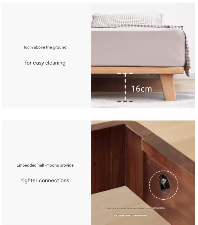 Solid Oak Wood Platform Bed Frame - No Headboard - Queen Size - Modern Minimalist Bedroom Furniture for Small Spaces & Apartments
