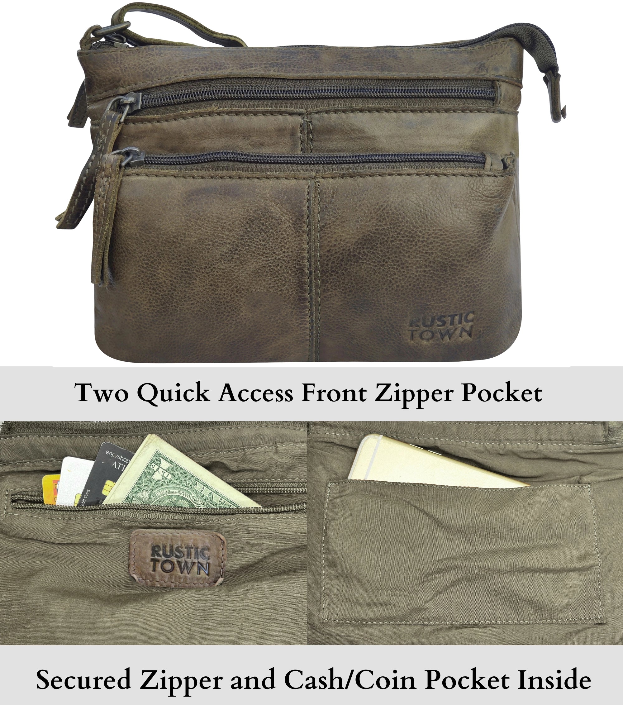 Genuine Leather Crossbody Bag for Women - Olive Green, Stylish & Durable Shoulder Purse - Perfect for Work, Travel & Everyday Use