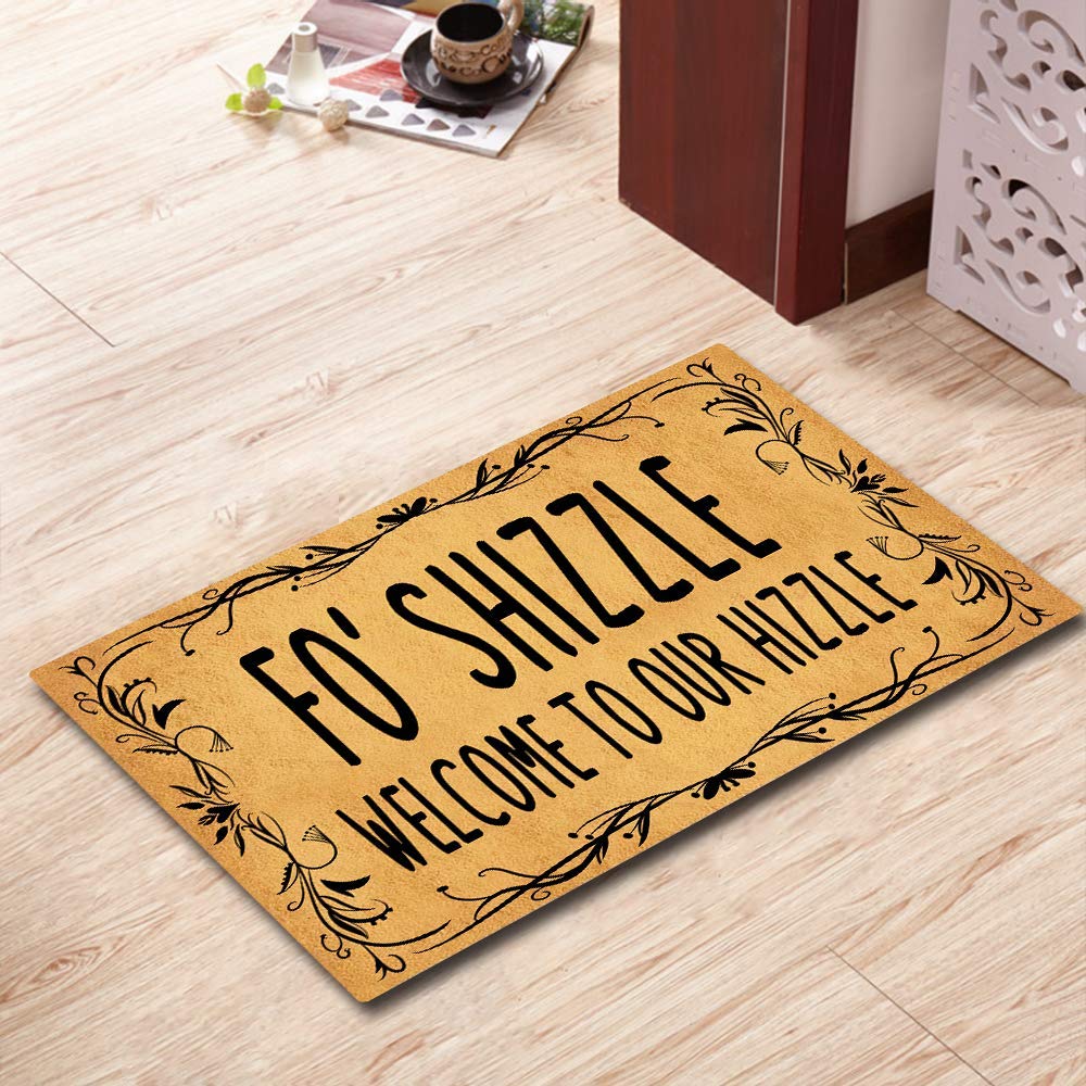 Funny Welcome Doormat - 'Fo' Shizzle Welcome to My Hizzle' Monogram Indoor/Outdoor Entrance Mat 23.6x15.7 Inches - Perfect for Front Door, Porch, Apartment & Housewarming Gifts