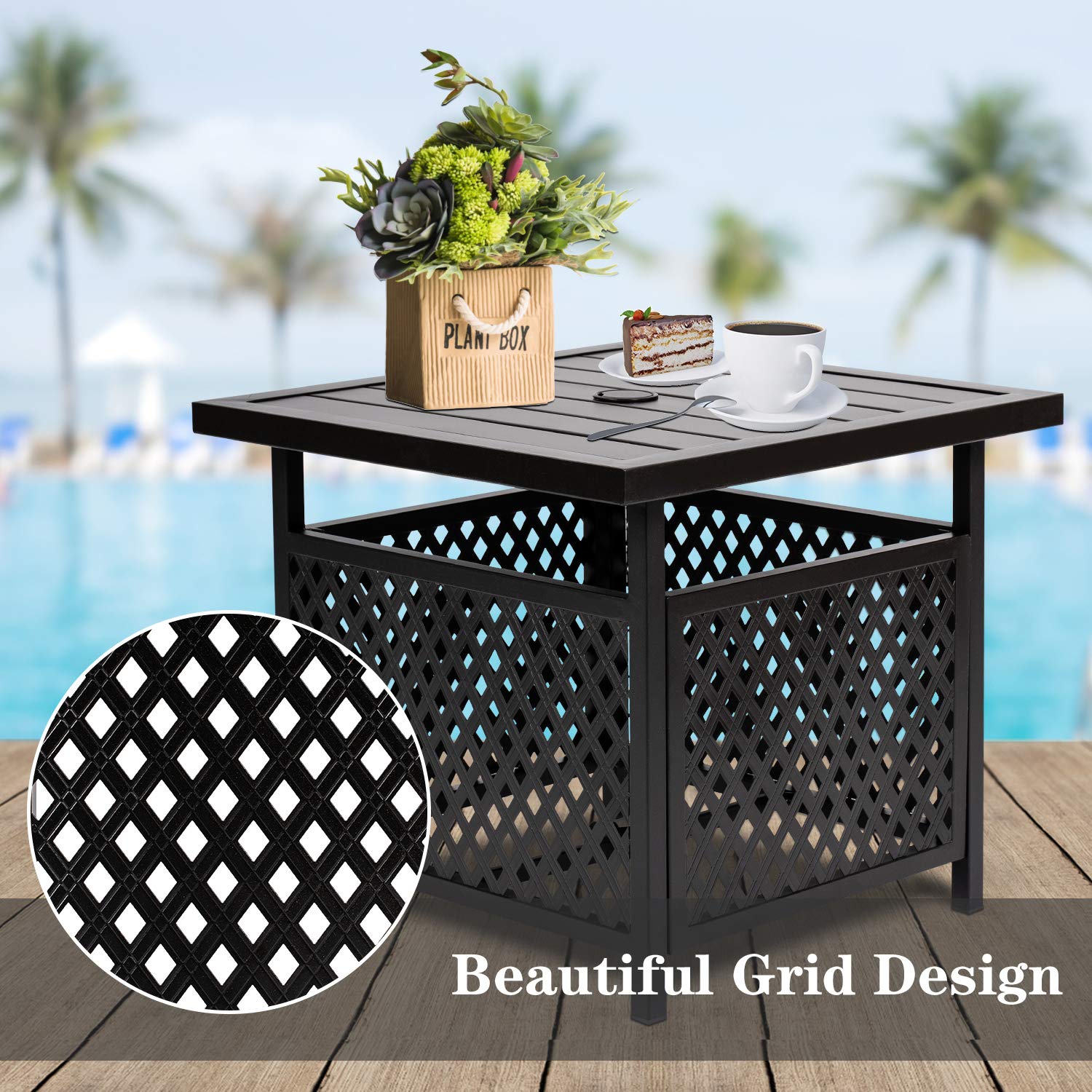 SOLAURA Square Outdoor Patio Side Table with 1.57