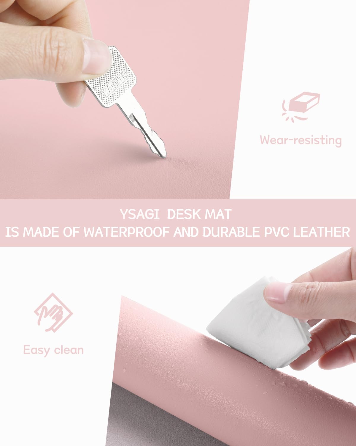 YSAGi Non-Slip Leather Desk Pad - Waterproof Laptop Keyboard Mat & Large Mouse Pad for Office, Work, Home (Pink, 23.6