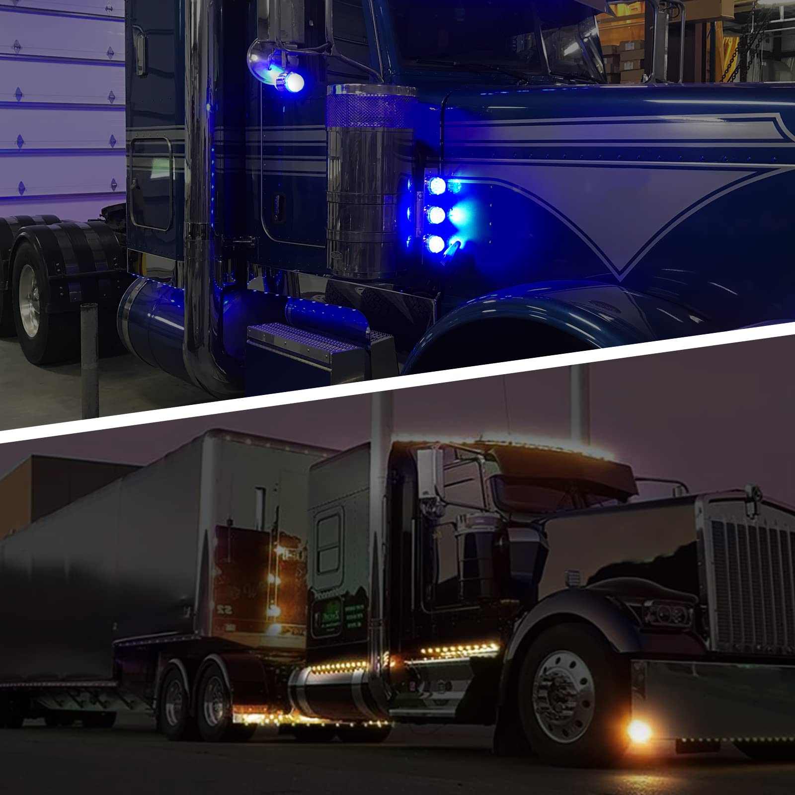 Partsam 1Pc Dual Revolution Watermelon Light - 17LED Amber Turn Signal & Blue Auxiliary Underglow Lights for Freightliner, Kenworth, Peterbilt Trucks | Durable Marker Lights for Enhanced Visibility & Safety in Night Driving & Off-Road Conditions