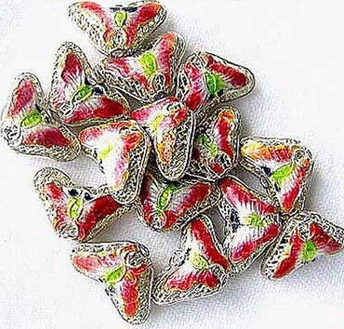 Lime & Cherry Cloisonne 16x10mm Butterfly Pendant Beads - 5pcs Jewelry Making Supplies for Necklace, Bracelet & DIY Craft Projects