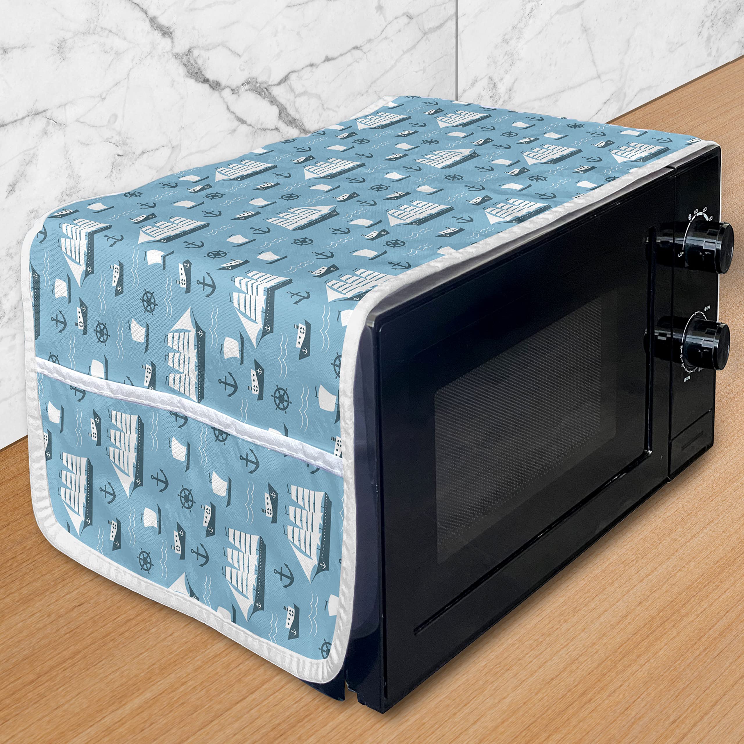 Ambesonne Anchor Microwave Cover - Waterproof Kitchen Organizer with Pockets, 36