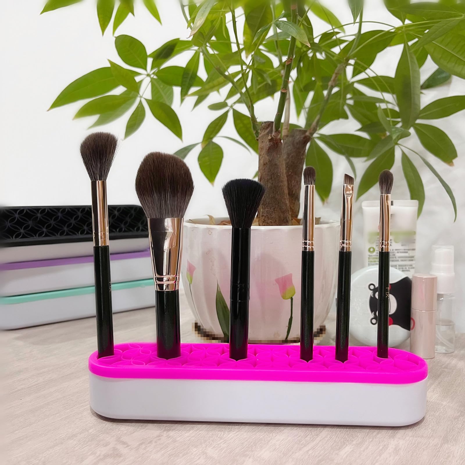 2-Pack Pink Silicone Makeup Brush Holder & Cosmetic Organizer - Waterproof Desktop Storage Box for Brushes, Lipsticks, Eyeliners | Perfect for Vanity, Bathroom, Travel & Makeup Artist Kit