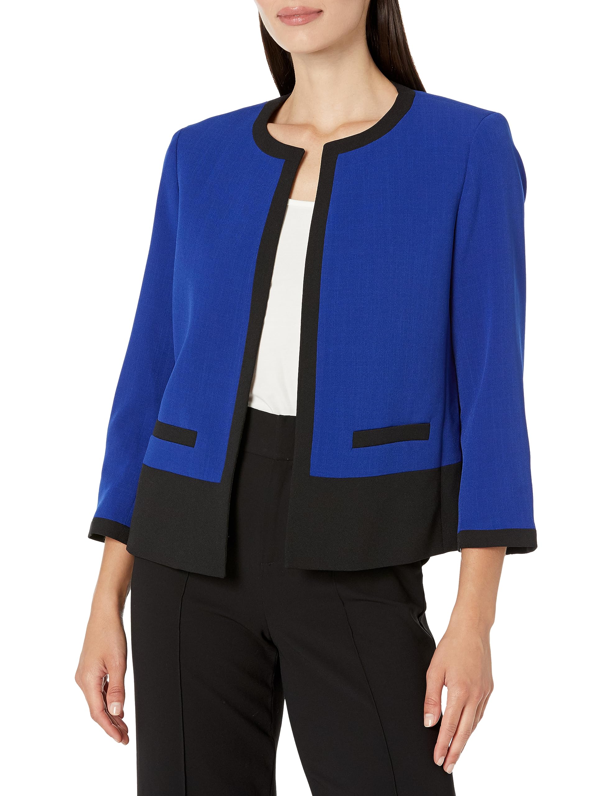 Kasper Women's Color Block Cardigan Jacket - Stylish Open Front Sweater for Casual Wear, Office & Fall Outfits | Lightweight Knit Cover-Up for Layering