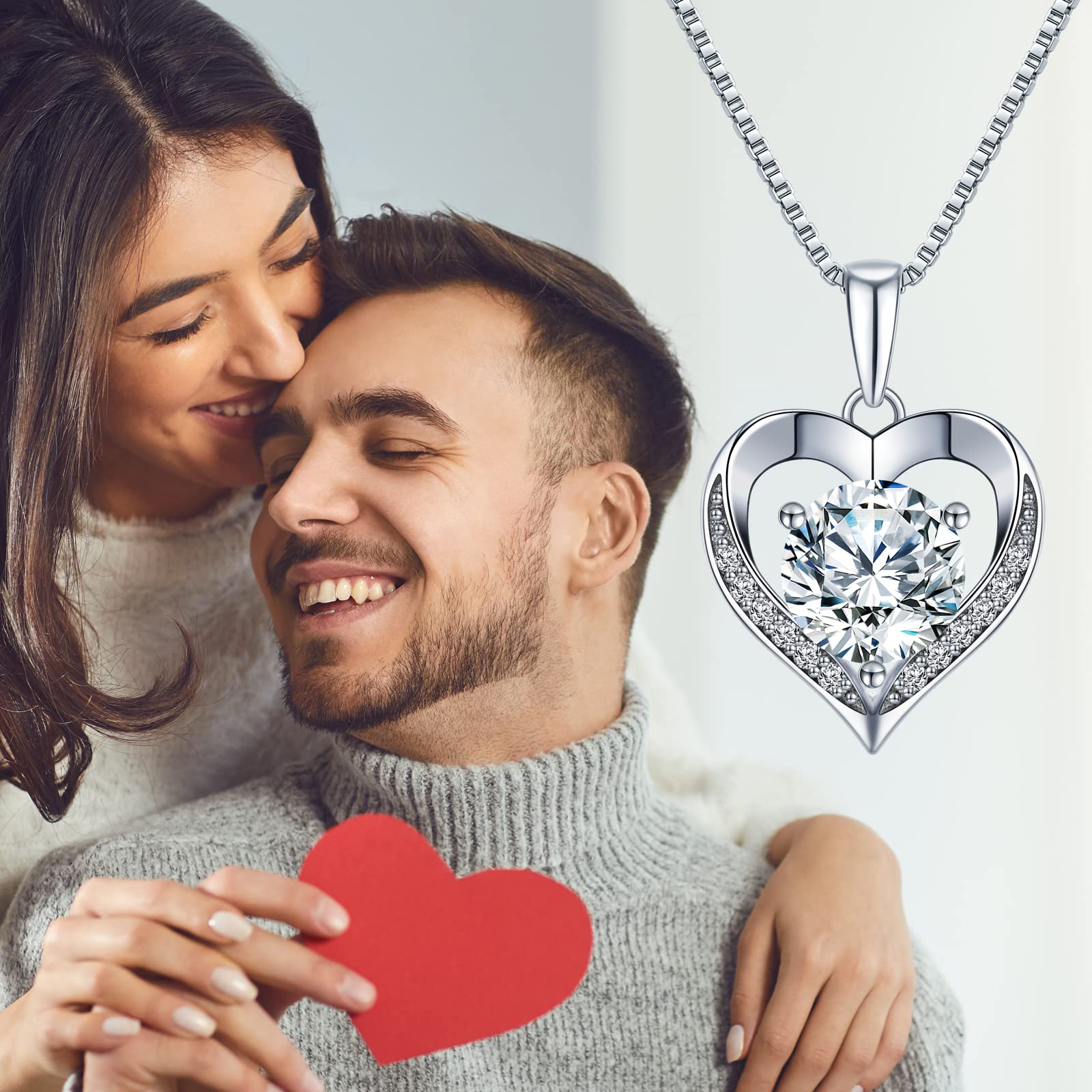 1-3 Carat Moissanite Heart Pendant Necklace for Women - Engraved 