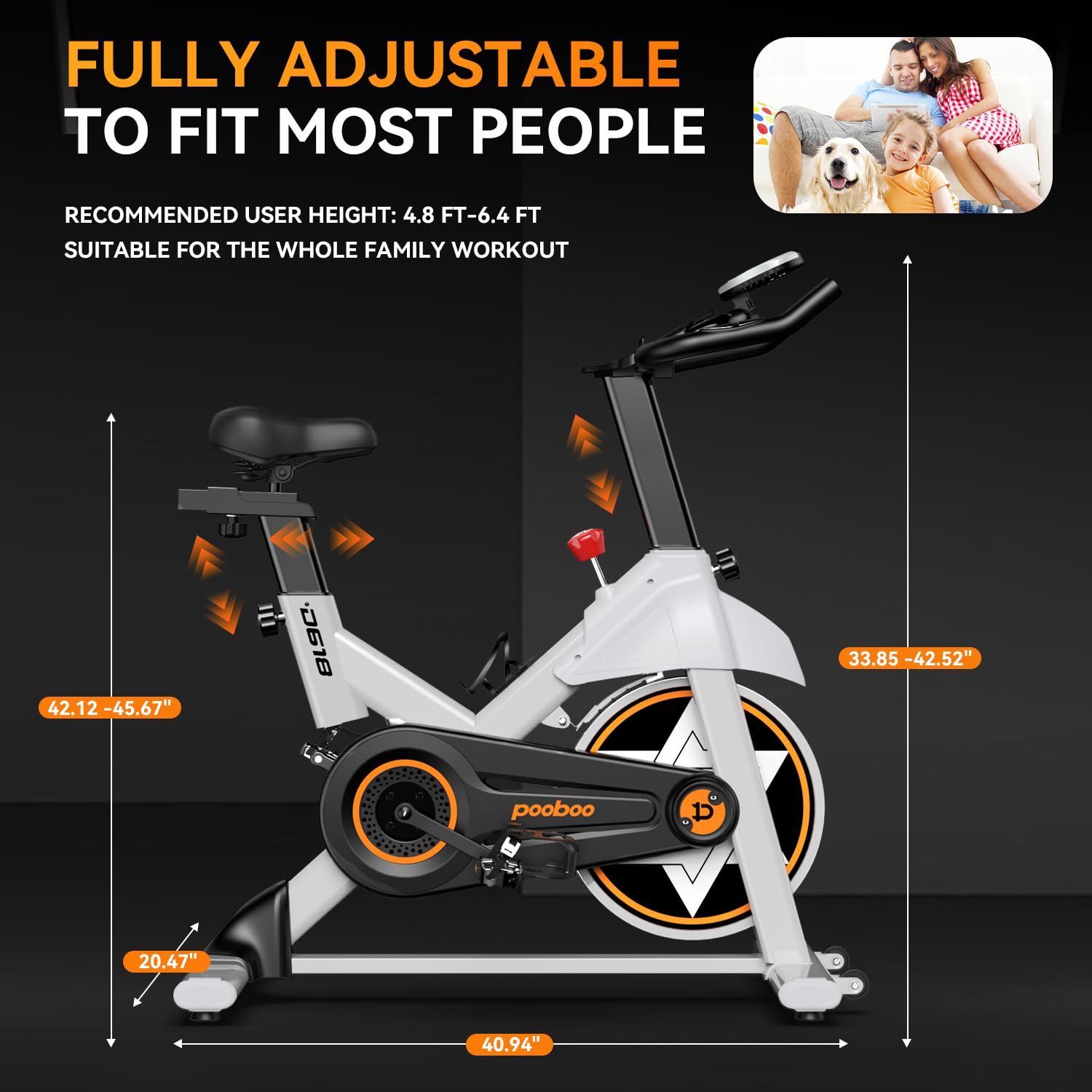 POOBOO Exercise Bike for Home Gym - Indoor Cycling Bike with Comfortable Seat Cushion & Tablet Holder - Quiet Belt Drive Stationary Bike for Cardio Workouts - Perfect for Home Fitness, Apartment Workouts & Weight Loss Training