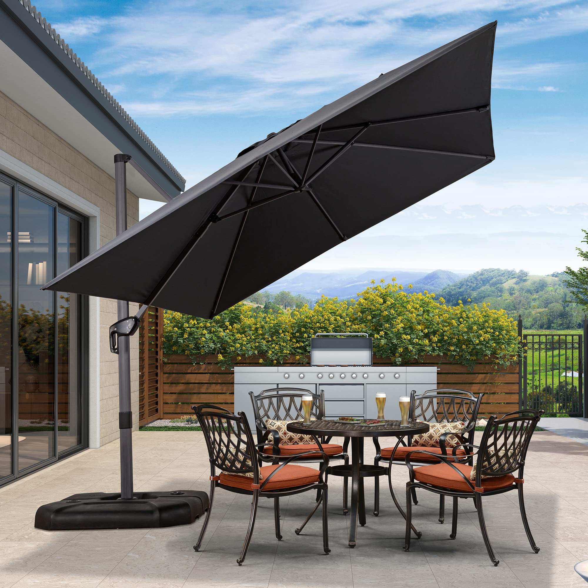 10ft Purple Leaf Square Pool Umbrella with Stand for Patio & Deck