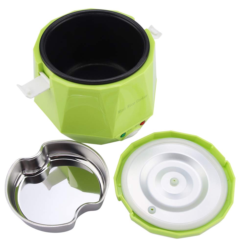 1.3L 12V 100W Mini USB Electric Lunch Box - Portable Rice Cooker with Removable Inner Pot & Double Safety Lock - Cook Rice, Porridge, Eggs & Warm Meals - Perfect for Home, Car, Truck & Outdoor Travel (Green) - Ideal for Office Lunch, Camping & Road Trips