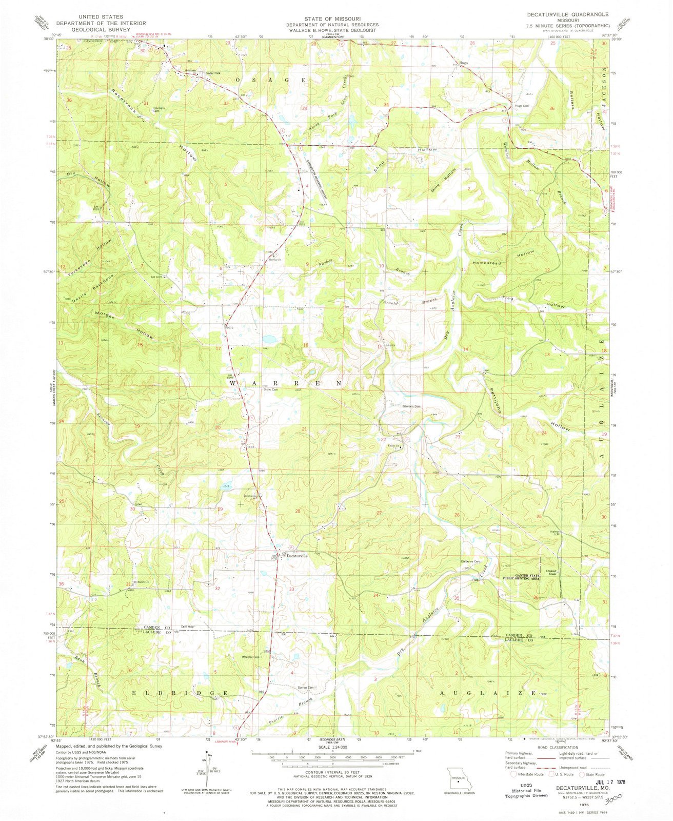 1975 Decaturville, MO - USGS Historical Topographic Wall Map - 44x55 Inch Large Vintage Missouri Map Poster - Perfect for Home Decor, Office Wall Art & Geography Enthusiasts